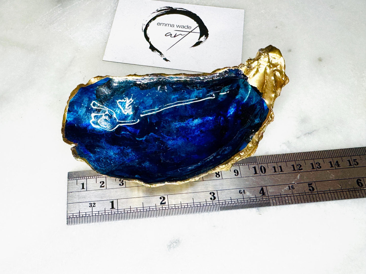 Hand-Painted Oyster Shell Ring Dish: Gold Leaf Resin Art