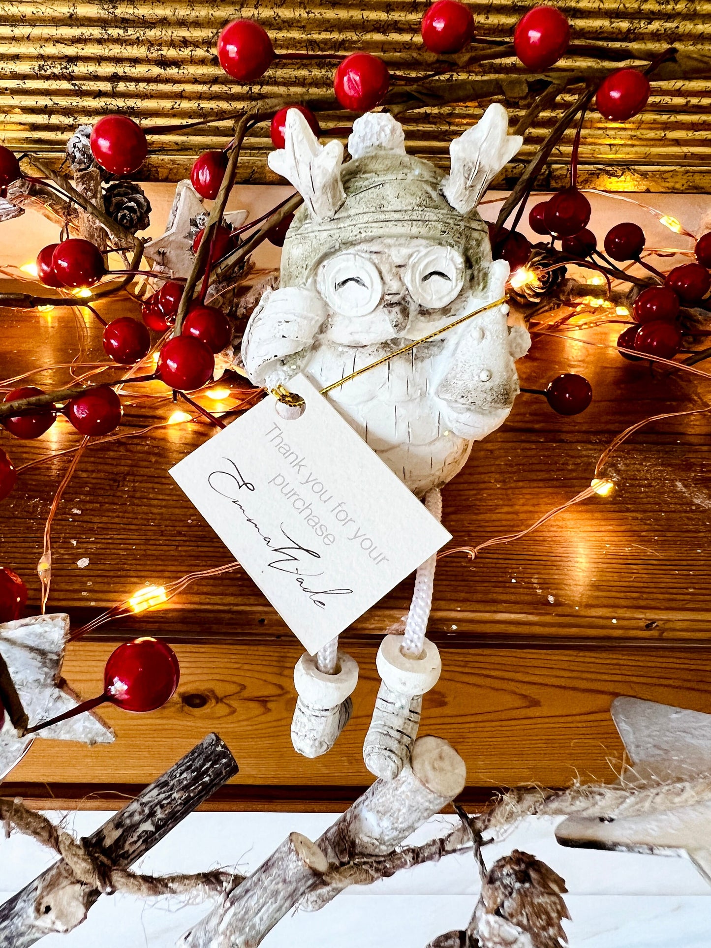 Set of 3 Christmas Owl Ornaments: Hand Finished Glittery Shelf Sitters