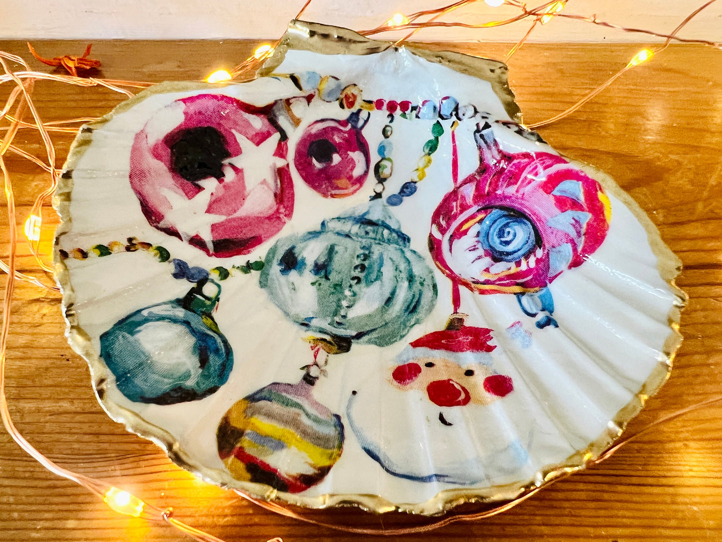Handcrafted Natural Dorset Scallop Shell Christmas Ornament: Scallop Trinket Dish, Christmas Coastal Gift
