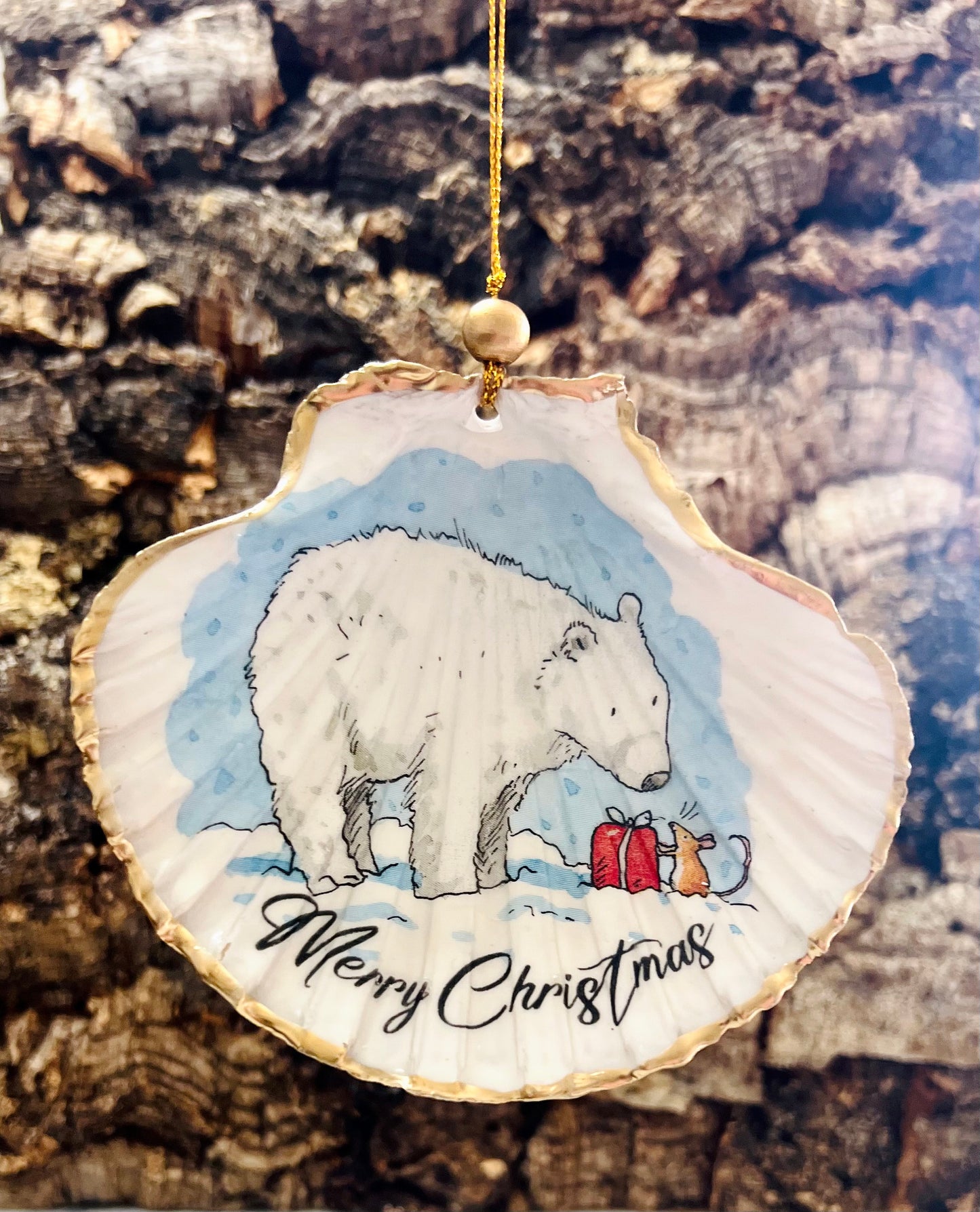 Christmas Bear Ornament: Dorset Shell Trinket Dish, Hanging Decoration