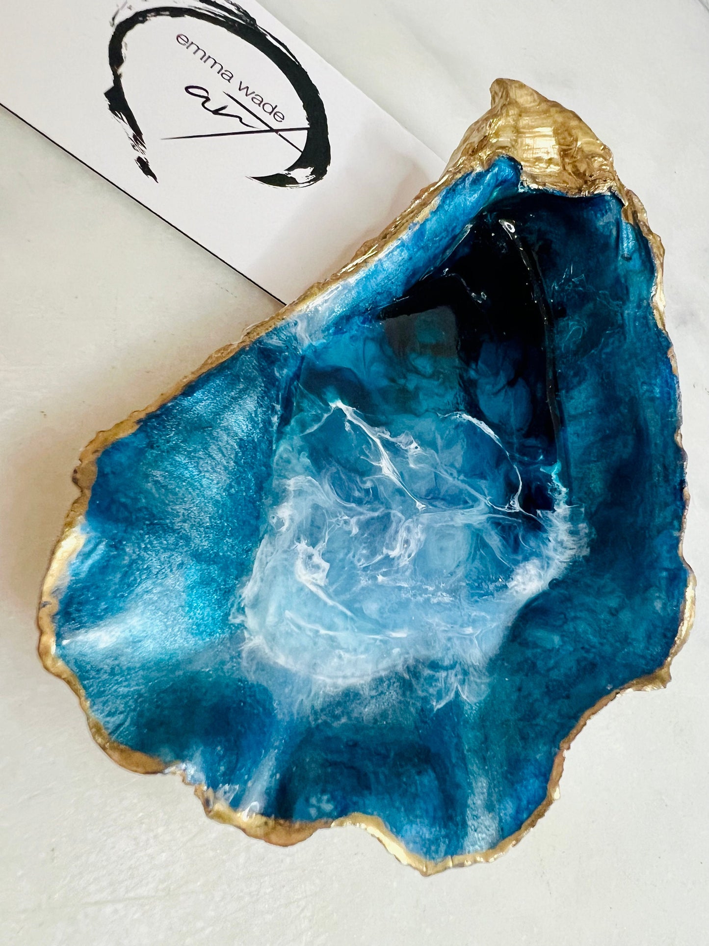 gifts for her, blue Ornament, trinket dish, serving dishes, blue dish, shell ornament, trinket box, salt and pepper dishes, coastal gifts, coastal decor, home decor, blue gift, shell decor, gift for Mum, oyster ornament, EmmaWadeART, coastal art,