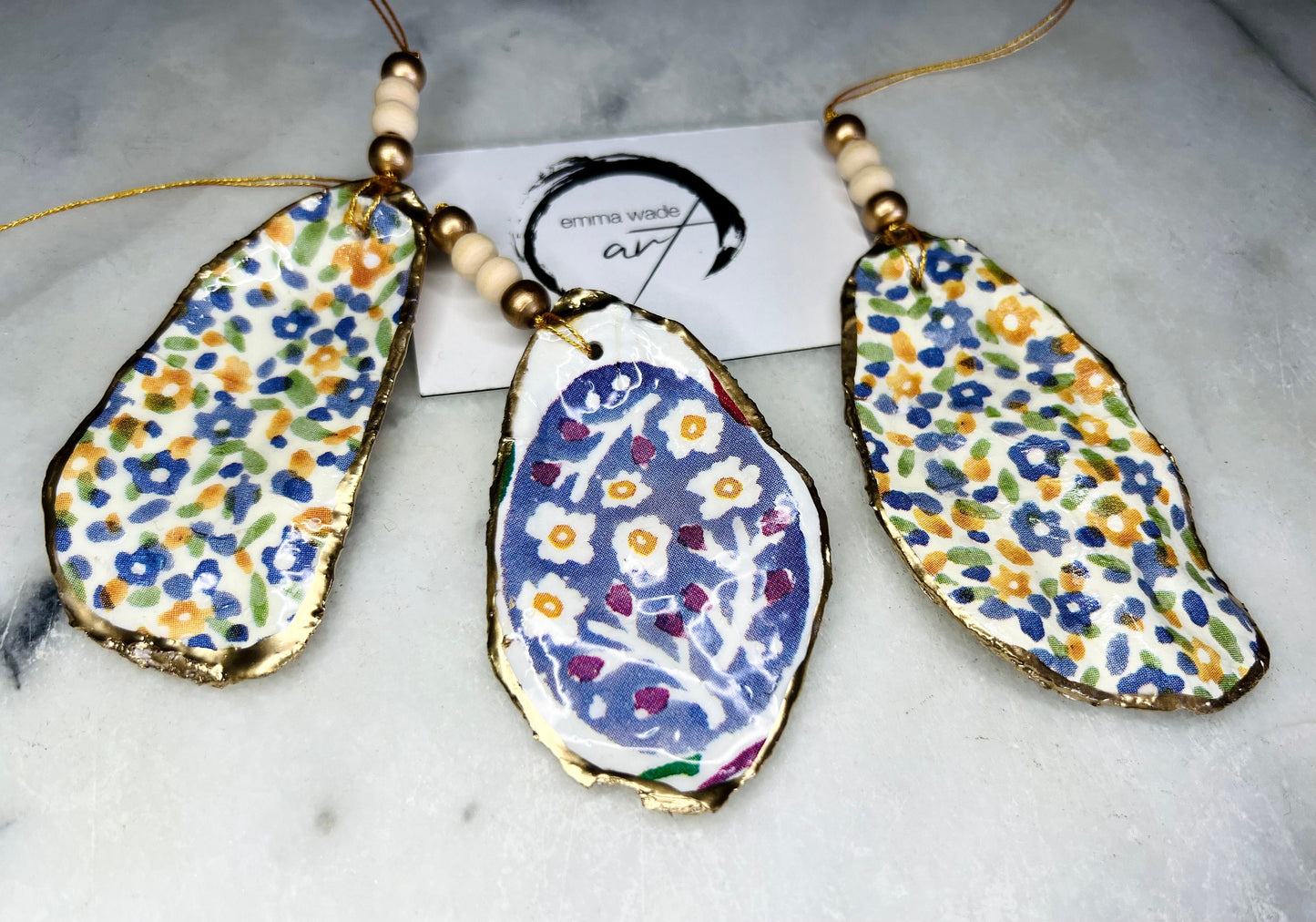 Emma Bridgewater Oyster Shell Hanging Ornament Set: Spring Floral Decoupage