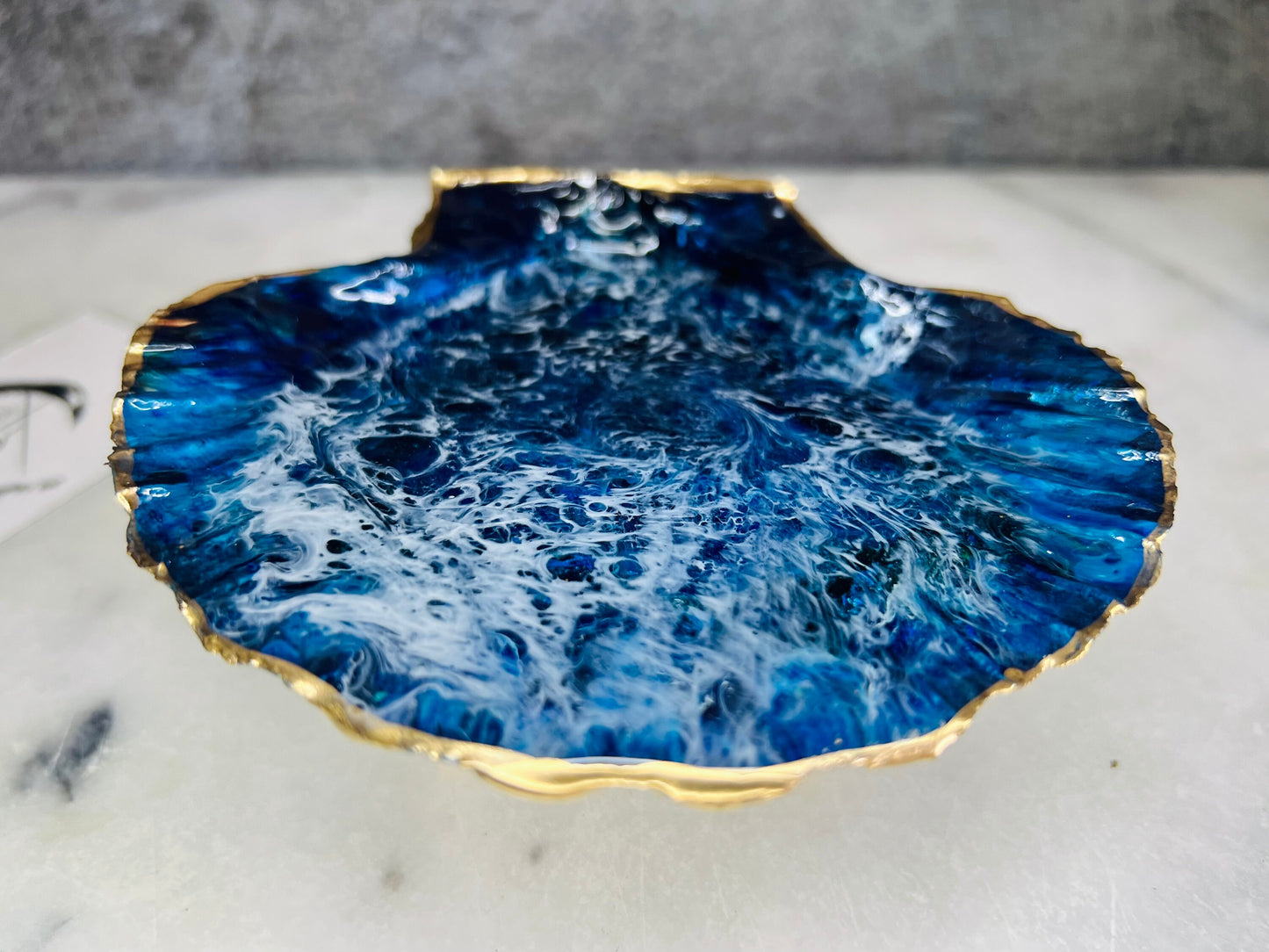 Hand-Painted Scallop Shell Trinket Dish: Gold Gilded Ocean Art