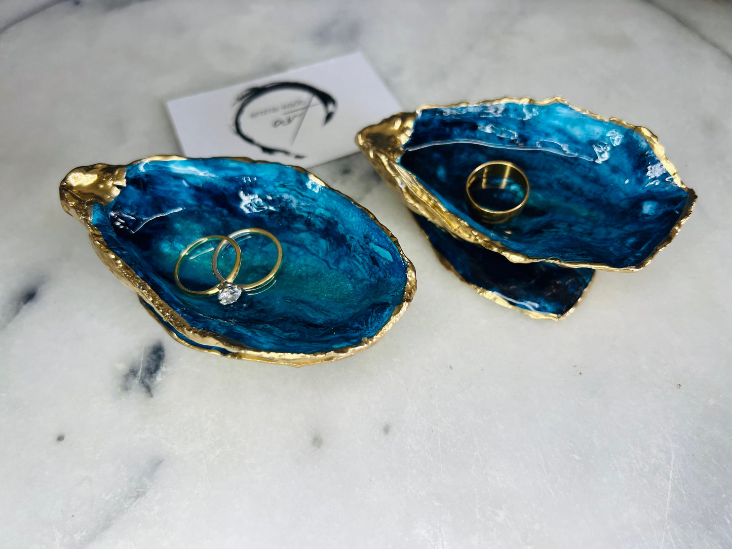 Hand-Painted Oyster Ring Box: Gold Leaf Ocean Cove Keepsake