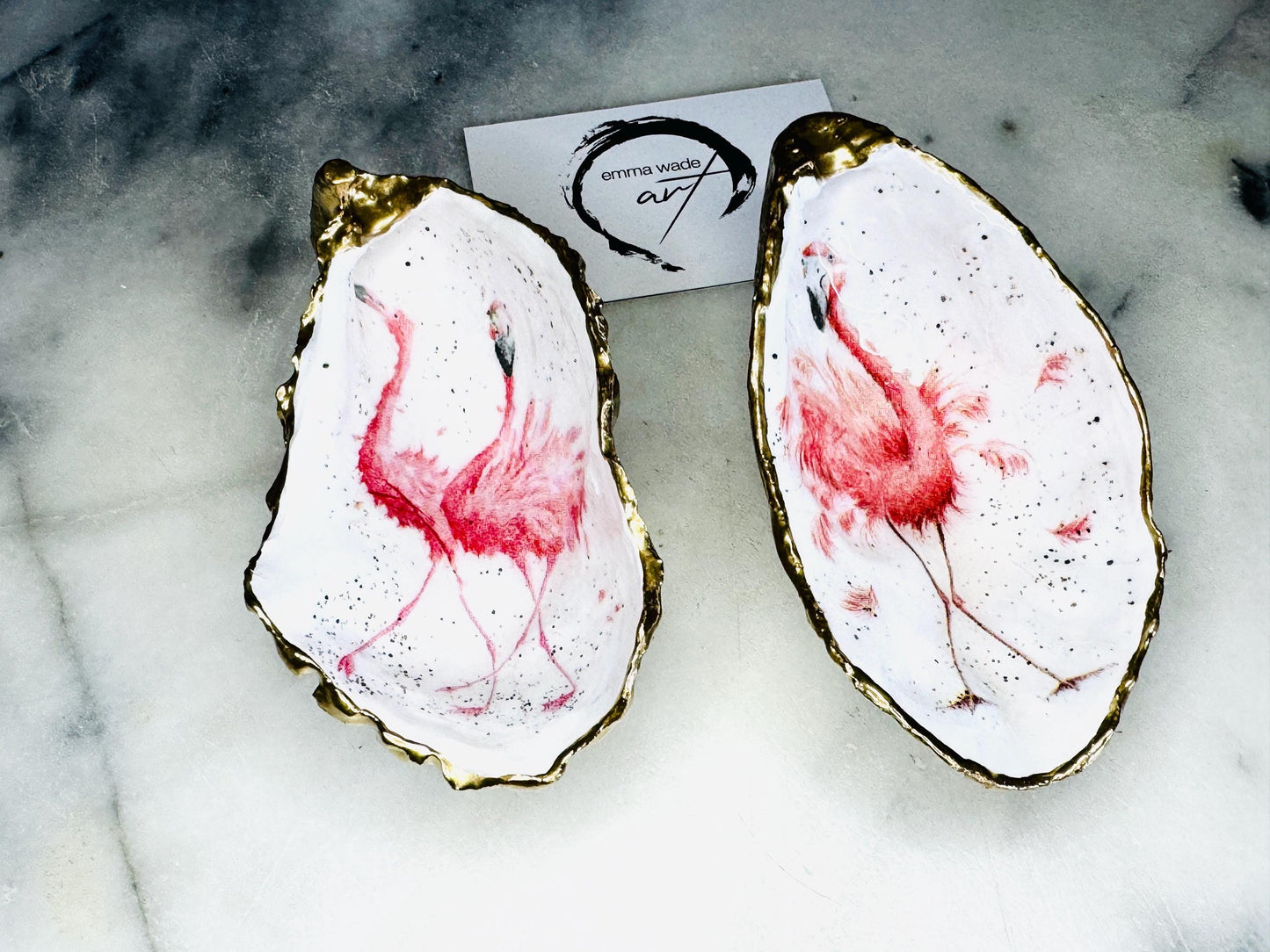 Pink Flamingo Oyster Shell Trinket Dish | Hand Gilded Gold Leaf Jewellery Holder | Coastal Flamingo Decor