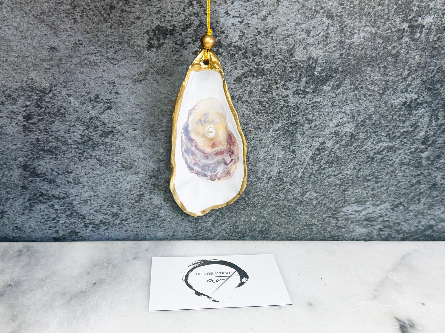 Swarovski Pearl Oyster Shell Dish or Hanging Shell Ornament, Gilded Gold Leaf Dorset Shell, Handmade Coastal Decor