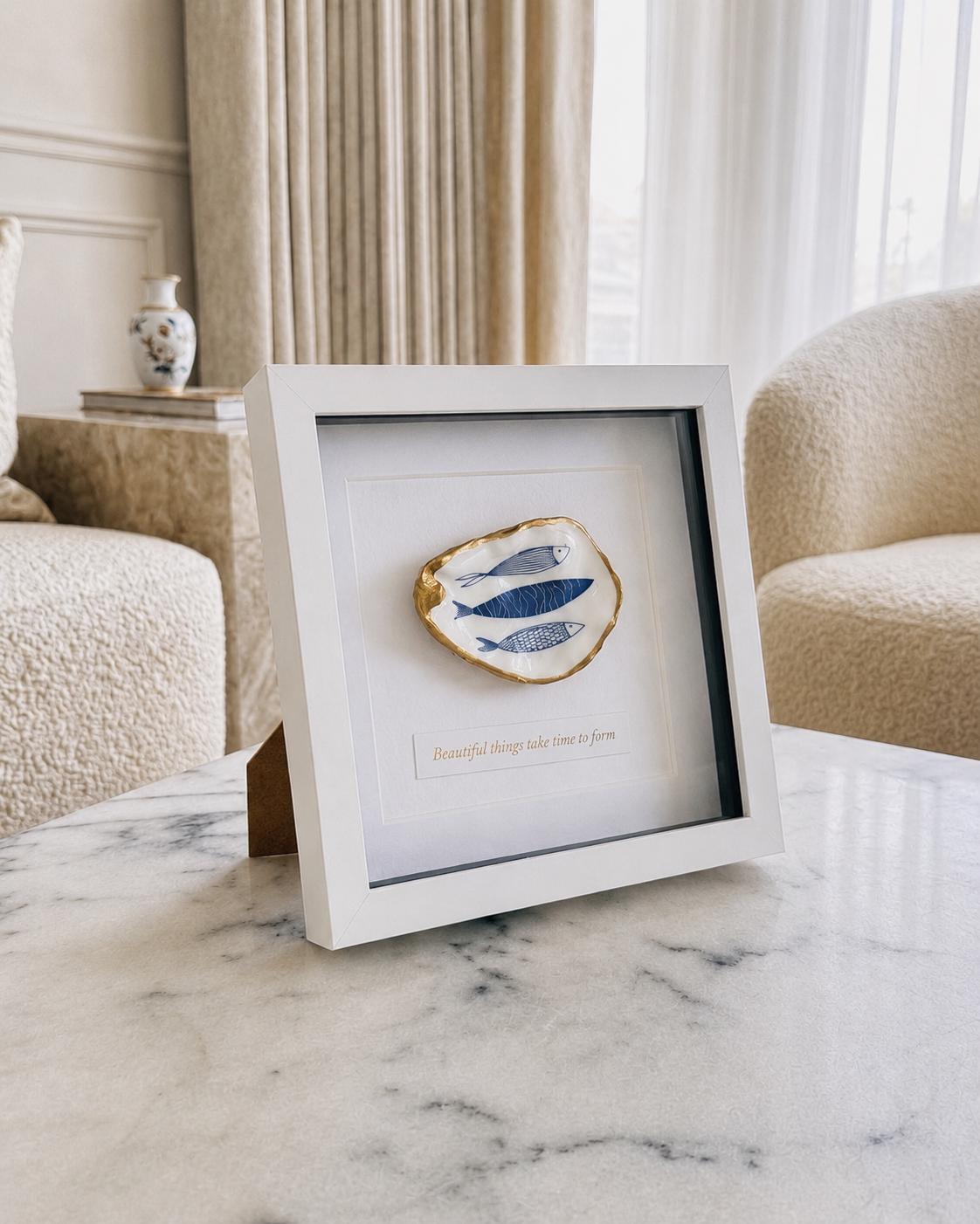 Handmade Personalised Oyster Shell Art in Frame | Custom Names Gift | Coastal Home Decor | Handmade Framed Shell Artwork | UK Wedding Gift