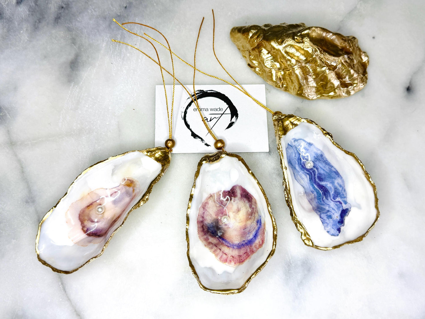 Swarovski Pearl Oyster Shell Dish or Hanging Shell Ornament, Gilded Gold Leaf Dorset Shell, Handmade Coastal Decor