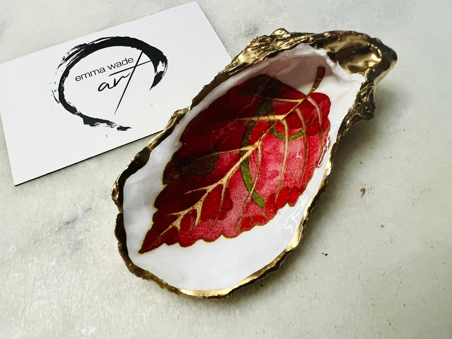 Forest Leaves Oyster Shell Trinket Dish | Gilded Gold Leaf Handmade Trinket Holder, UK Dorset gift, Design options available