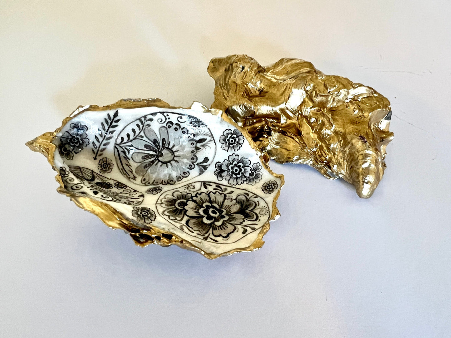 Vintage Eggs Oyster Trinket Dish, Floral Shell ring holder, Hope Gift, Coastal gift, Handmade ring tidy
