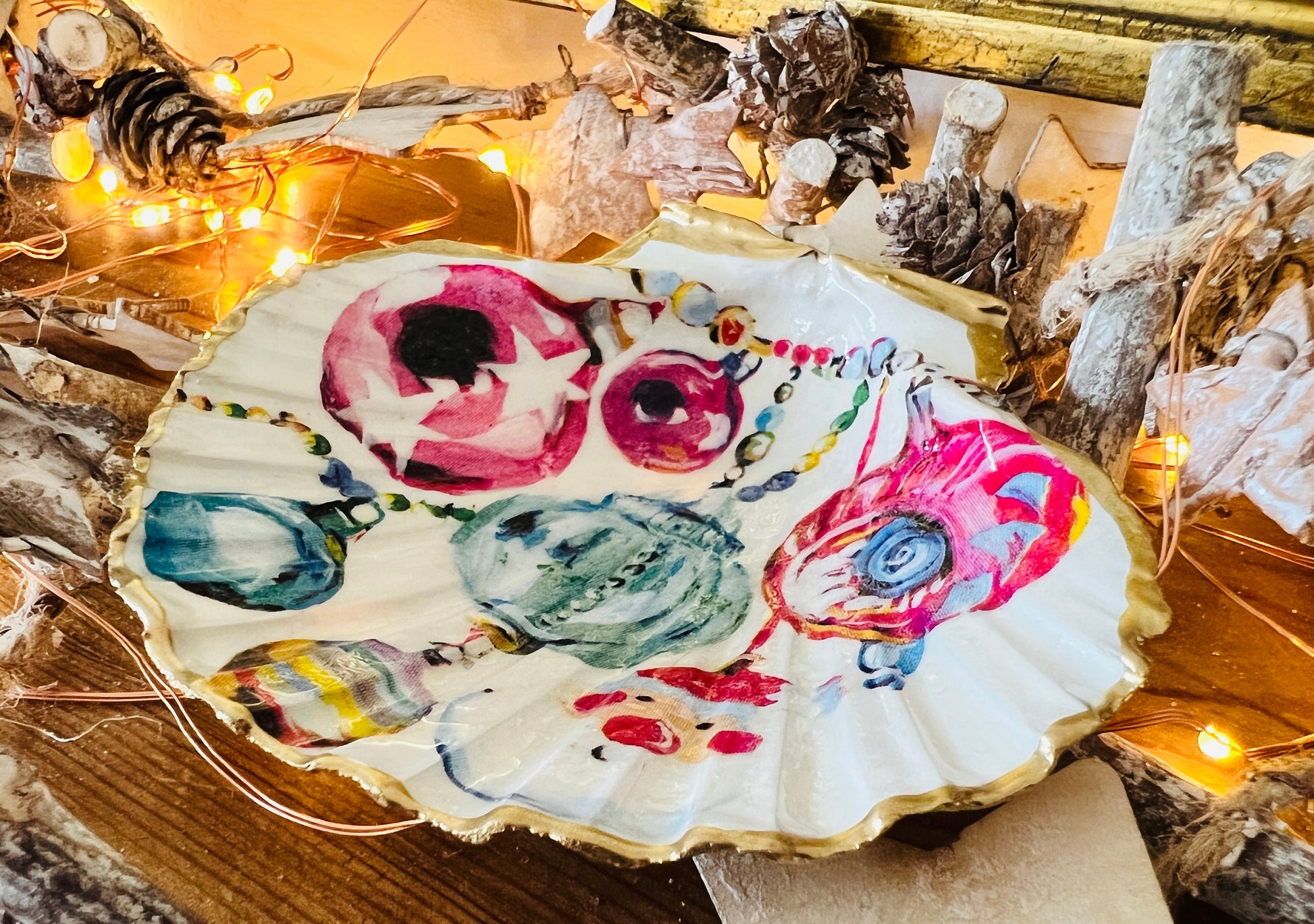 Handcrafted Natural Dorset Scallop Shell Christmas Ornament: Scallop Trinket Dish, Christmas Coastal Gift