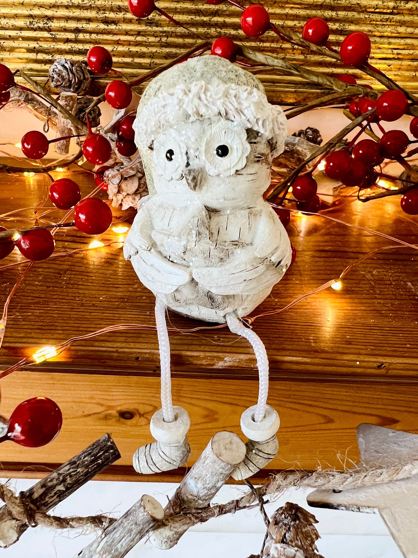 Set of 3 Christmas Owl Ornaments: Hand Finished Glittery Shelf Sitters
