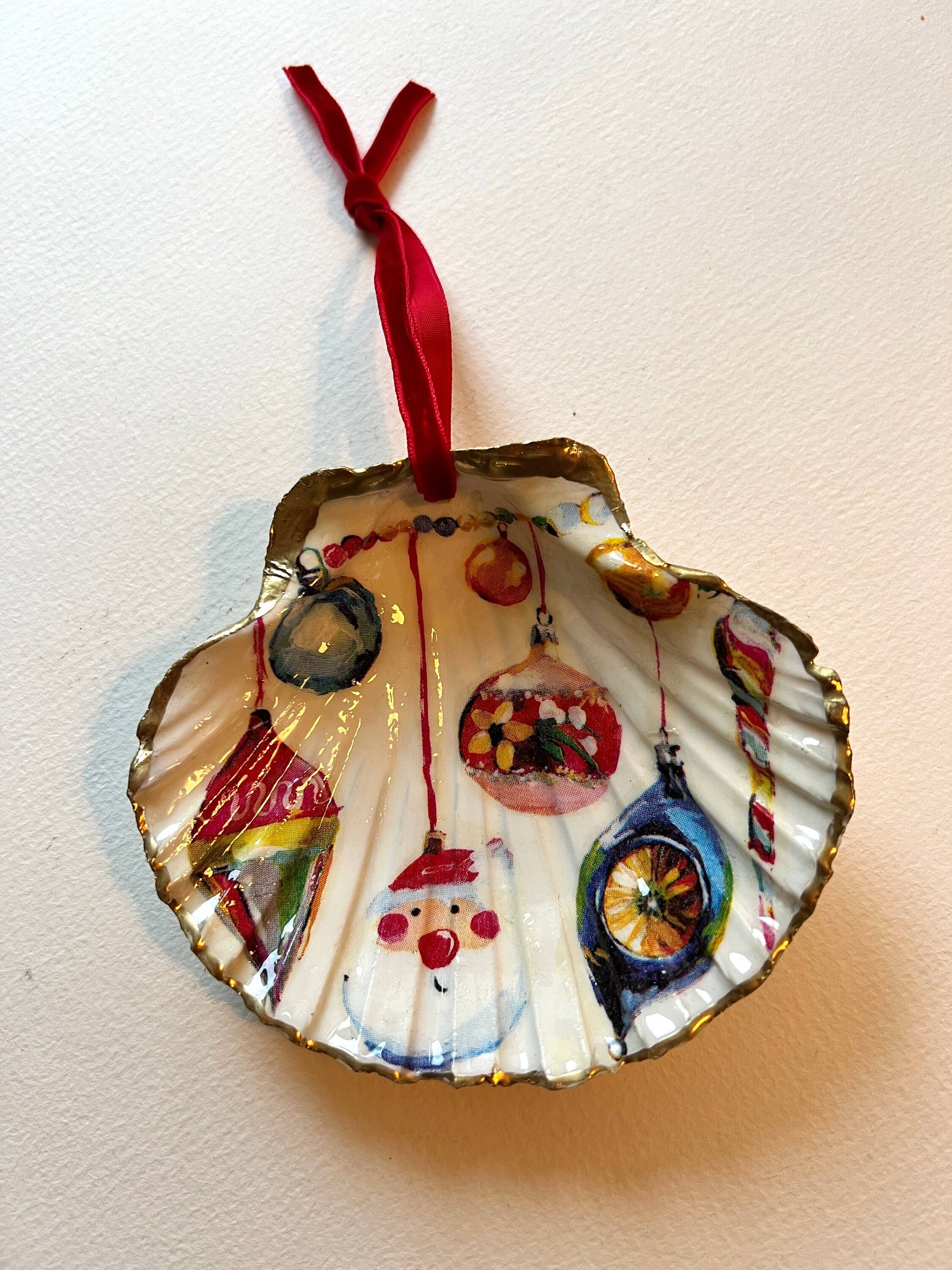 Handcrafted Natural Dorset Scallop Shell Christmas Ornament: Scallop Trinket Dish, Christmas Coastal Gift
