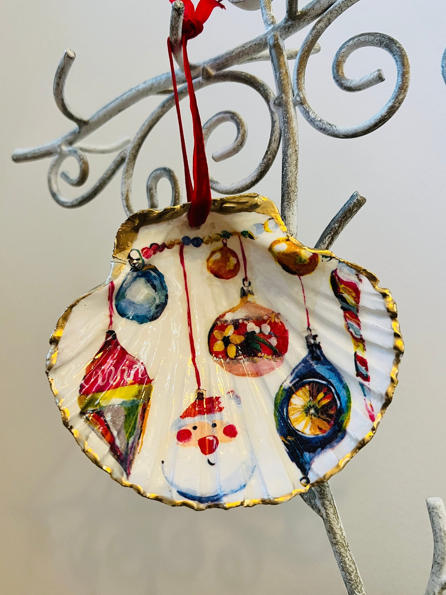 Handcrafted Natural Dorset Scallop Shell Christmas Ornament: Scallop Trinket Dish, Christmas Coastal Gift