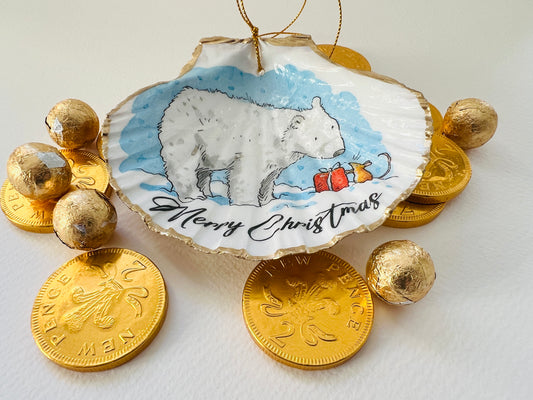 Christmas Bear Ornament: Dorset Shell Trinket Dish, Hanging Decoration