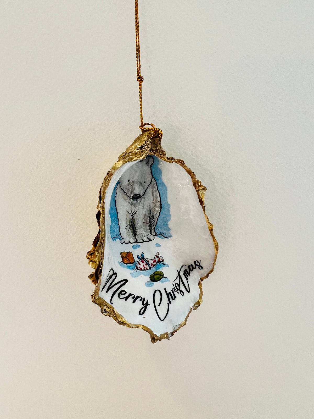 Gifts for her, Gift for him, Christmas hanging ornament, Christmas Tree Festive decoration, Festive decor,  oyster Ornament, Anniversary gift , Christmas Gift Ideas, Handmade Christmas decoration, decoupaged oyster shell,  Uk Coastal shell decor,