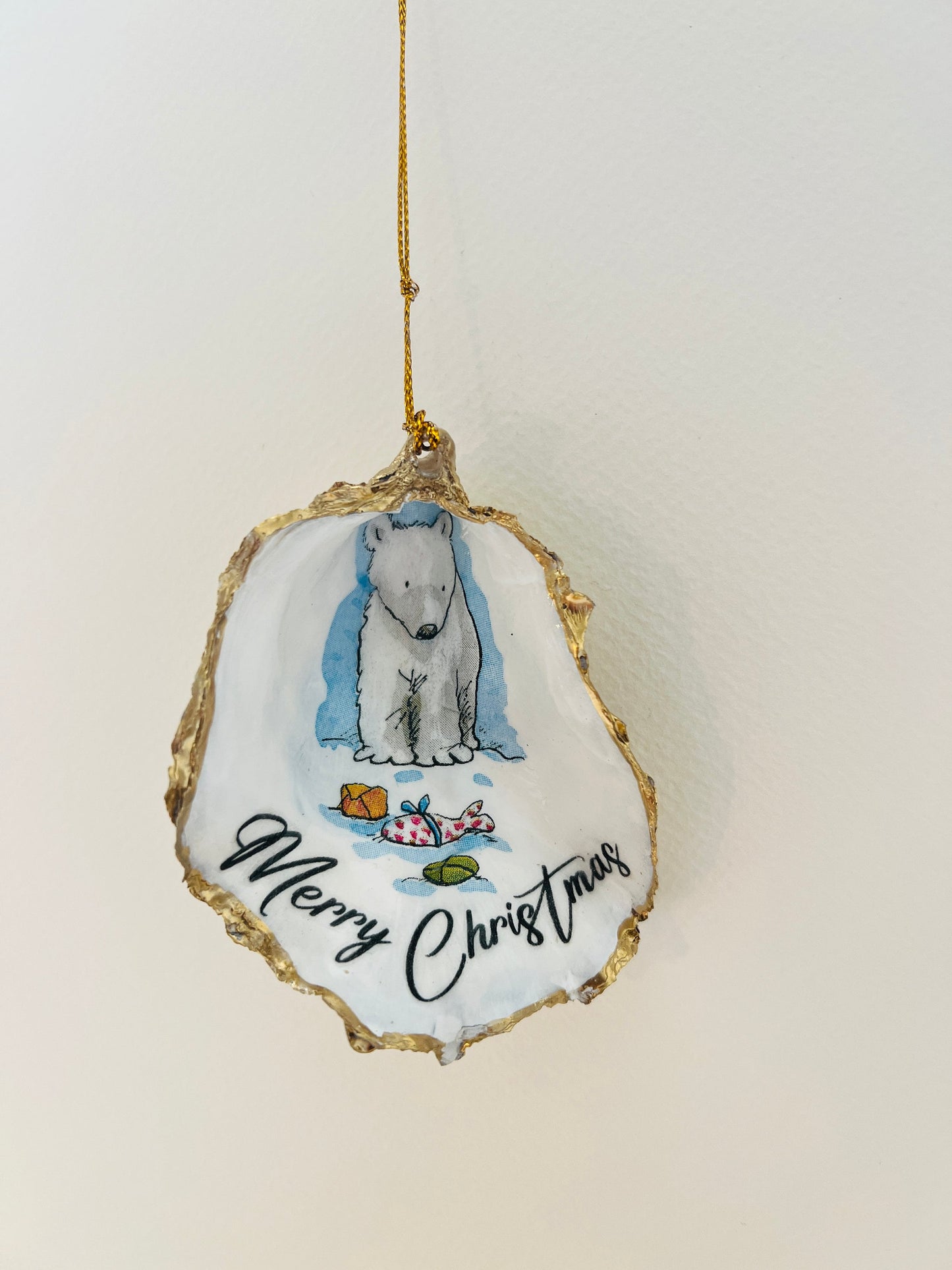 Gifts for her, Gift for him, Christmas hanging ornament, Christmas Tree Festive decoration, Festive decor,  oyster Ornament, Anniversary gift , Christmas Gift Ideas, Handmade Christmas decoration, decoupaged oyster shell,  Uk Coastal shell decor,