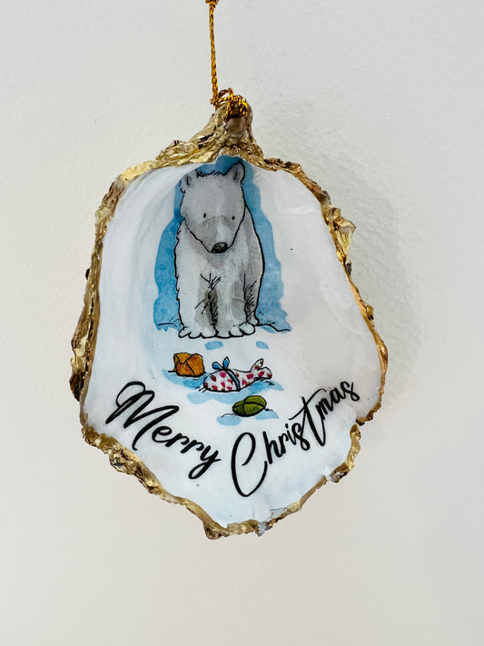 Gifts for her, Gift for him, Christmas hanging ornament, Christmas Tree Festive decoration, Festive decor,  oyster Ornament, Anniversary gift , Christmas Gift Ideas, Handmade Christmas decoration, decoupaged oyster shell,  Uk Coastal shell decor,