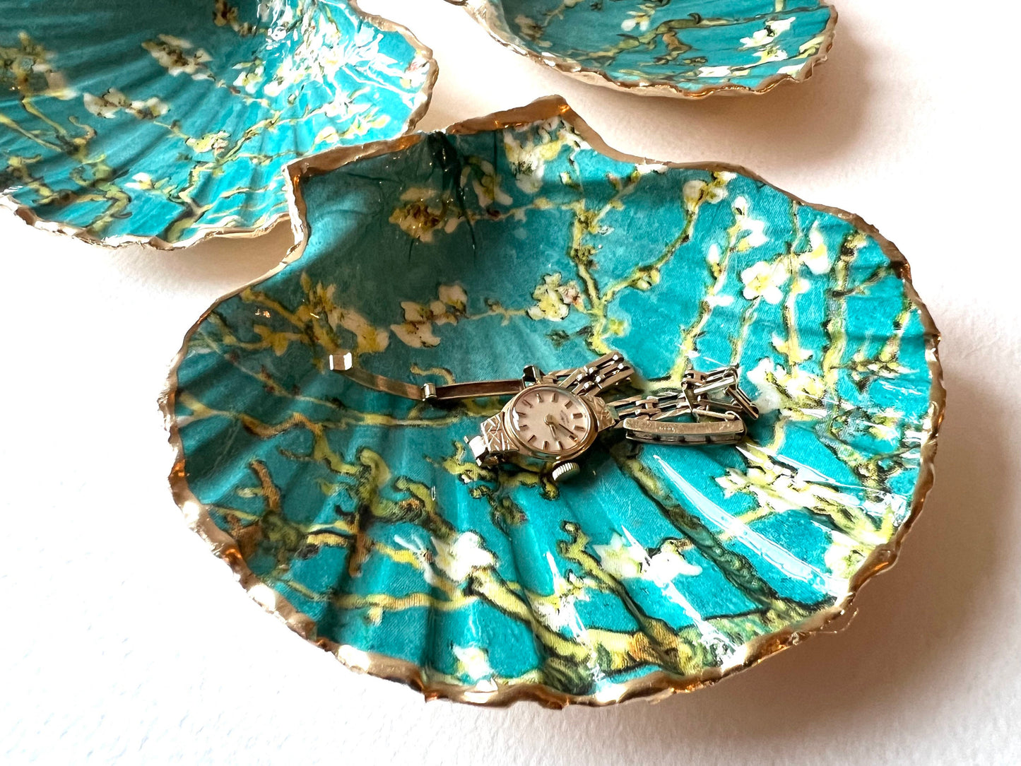 Van Gogh Almond Blossom Scallop Trinket Dish: Shell Jewellery Tray, UK Heritage Gift, Almond Blossom Gift