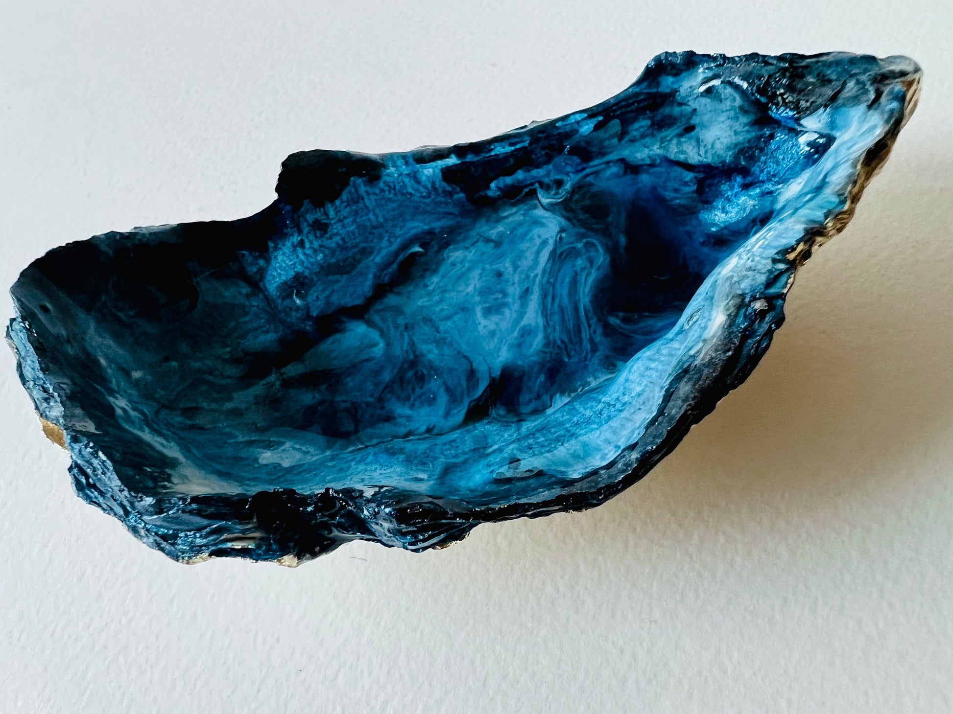 gifts for her, blue gold dish, jewellery trinket dish, serving dishes, blue handmade dish, shell ornament, trinket box, salt and pepper dishes, coastal gifts, coastal decor, home decor, blue gift, shell decor, decorative ornament, Emma Wade ART