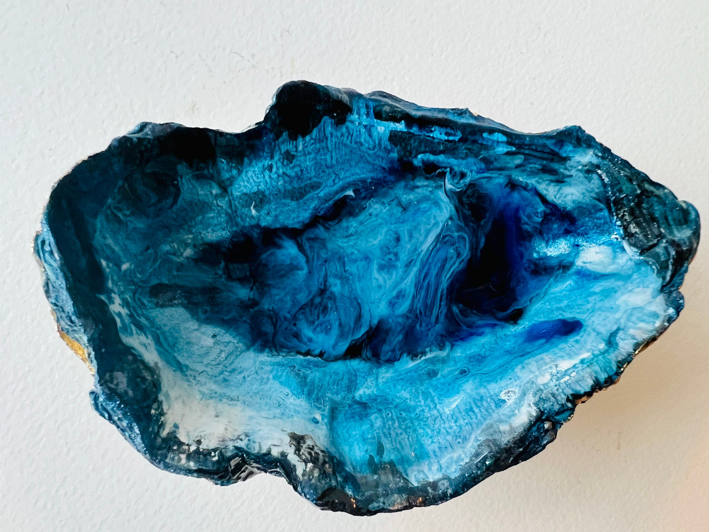 gifts for her, blue gold dish, jewellery trinket dish, serving dishes, blue handmade dish, shell ornament, trinket box, salt and pepper dishes, coastal gifts, coastal decor, home decor, blue gift, shell decor, decorative ornament, Emma Wade ART