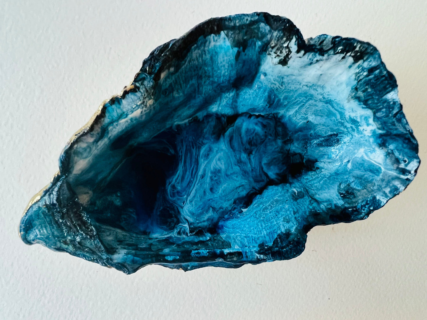 gifts for her, blue gold dish, jewellery trinket dish, serving dishes, blue handmade dish, shell ornament, trinket box, salt and pepper dishes, coastal gifts, coastal decor, home decor, blue gift, shell decor, decorative ornament, Emma Wade ART