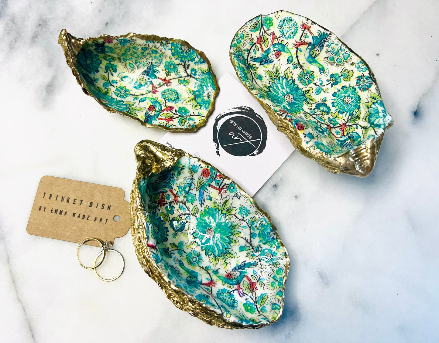 peacock tray, peacock oyster trinket dish, Decoupage oyster, shell trinket dish, jewellery shell dish, gift for her, ring carrier dish, coastal decor, shell Decor, dragonfly jewelry dish, nature lover gift, coastal gift, gift for her, decorated dish, jewelry trinket dish, decoupage oyster shell, coastal decor by EmmaWadeART, ocean jewelry dish, ocean decor, shell trinket tray, oyster trinket tray, handmade trinket dish, gold gilded dish, proposal dish, ring dish display, ring bearer dish