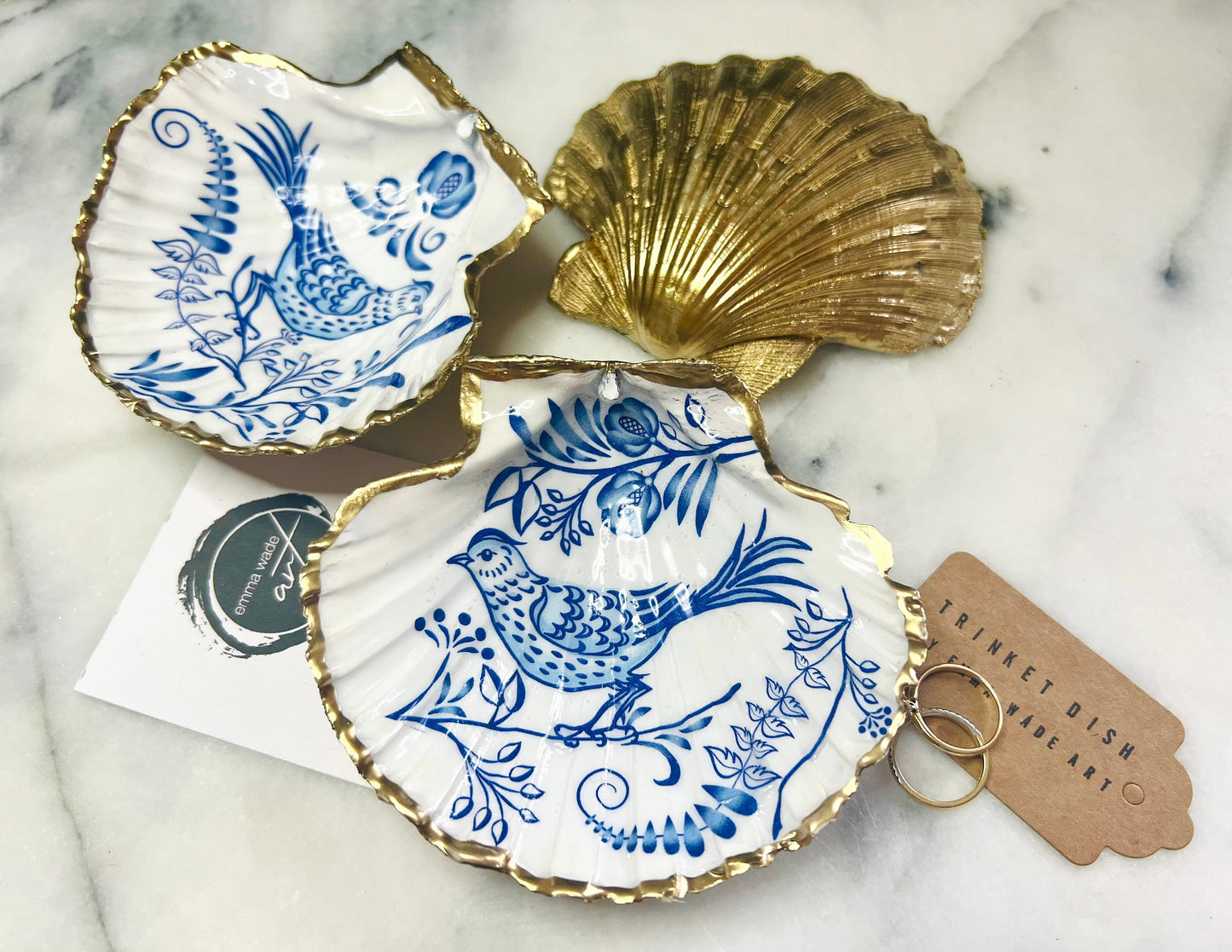 gift for her, gift for him, decorated dish, jewellery trinket dish, nature lover gift, coastal gifts, shell dish, decorative accessories, decoupaged oyster shell, bird gift, handmade gift, bird ornament, shell trinket dish, blue dish, EmmaWadeART