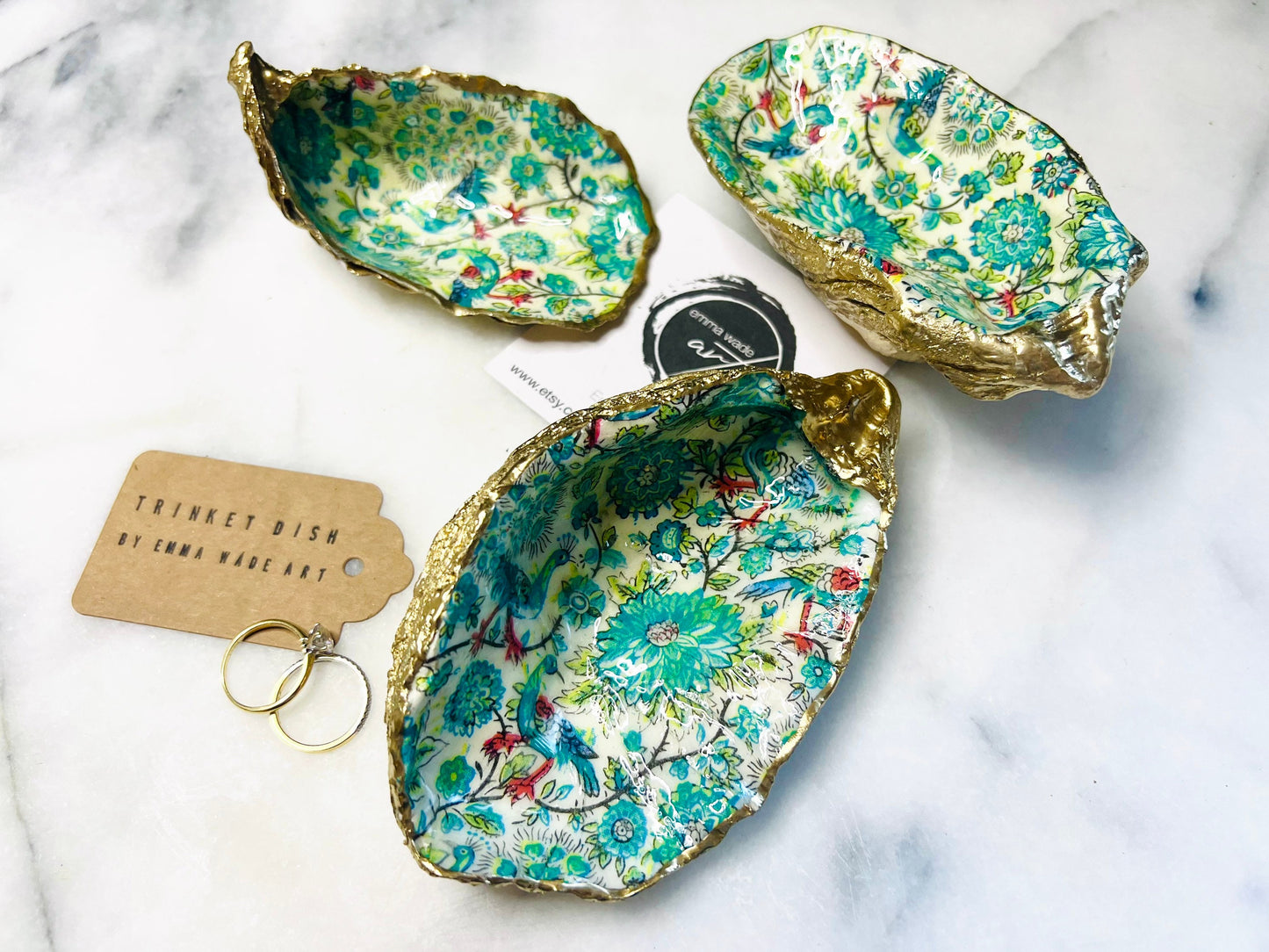 peacock tray, peacock oyster trinket dish, Decoupage oyster, shell trinket dish, jewellery shell dish, gift for her, ring carrier dish, coastal decor, shell Decor, dragonfly jewelry dish, nature lover gift, coastal gift, gift for her, decorated dish, jewelry trinket dish, decoupage oyster shell, coastal decor by EmmaWadeART, ocean jewelry dish, ocean decor, shell trinket tray, oyster trinket tray, handmade trinket dish, gold gilded dish, proposal dish, ring dish display, ring bearer dish