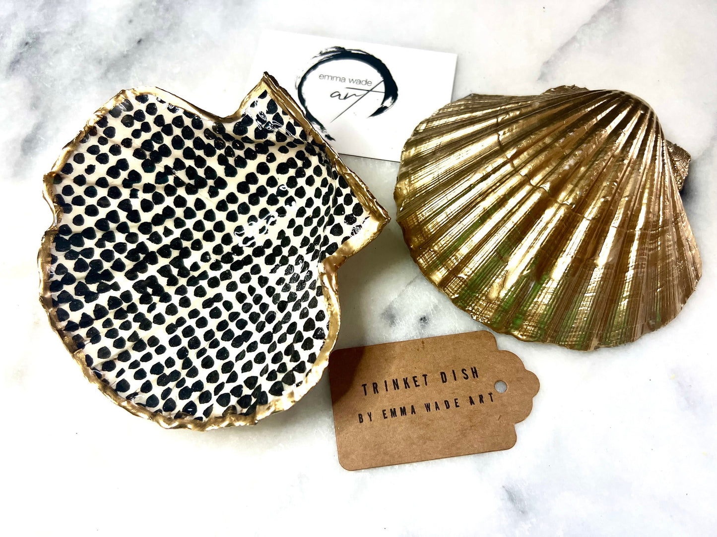 gifts for her, jewellery trinket dish, decoupaged shell, handmade dish, shell ornament, trinket box, coastal gifts, coastal art, home decor, black and white shell ornament, scallop shell decor, decorative accessory, www.etsy.com/shop/EmmaWadeART