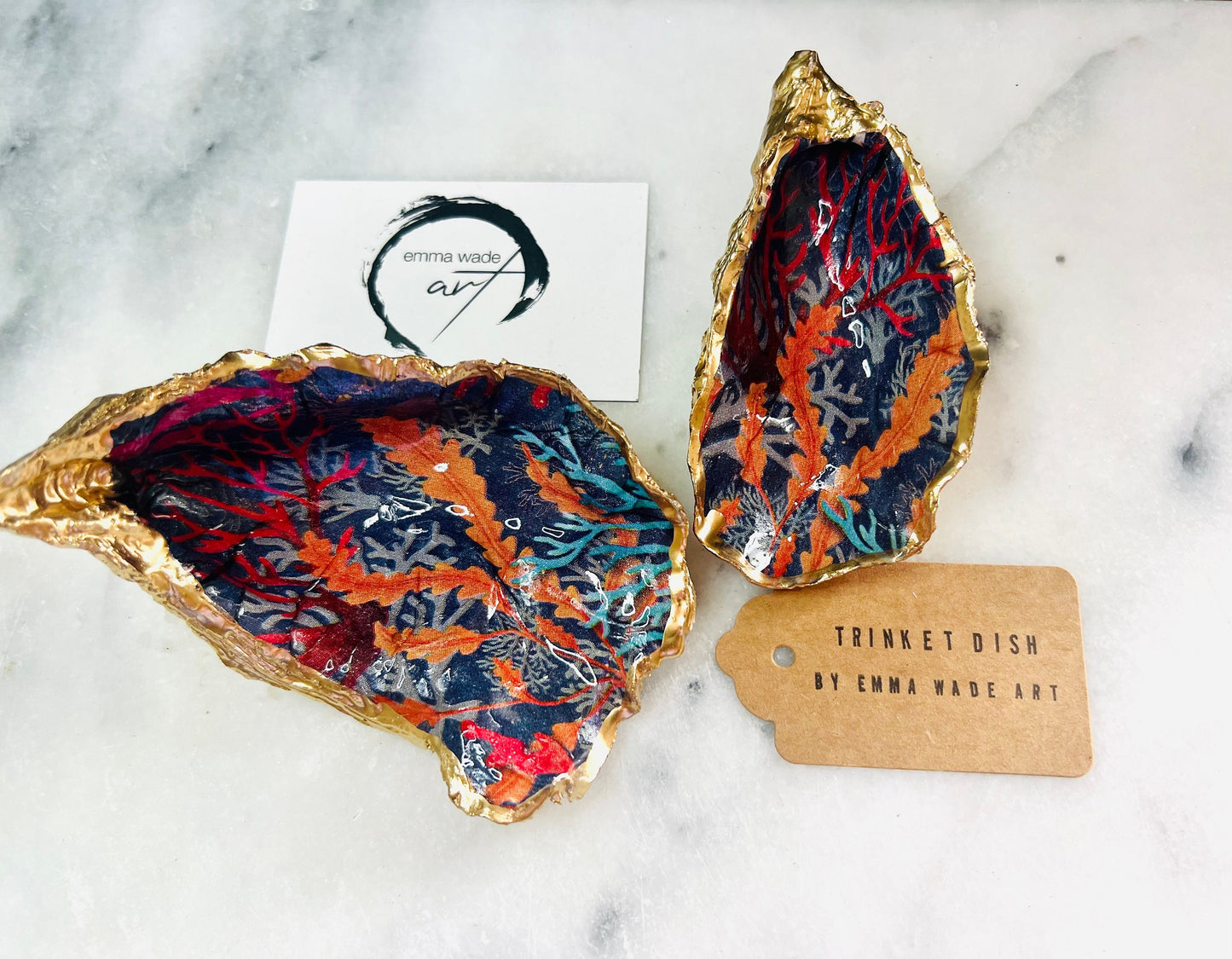 Sea Coral Oyster Shell Trinket Dish | Gold Leaf Jewellery Holder | Coastal Ring Dish | Ocean Inspired Decor