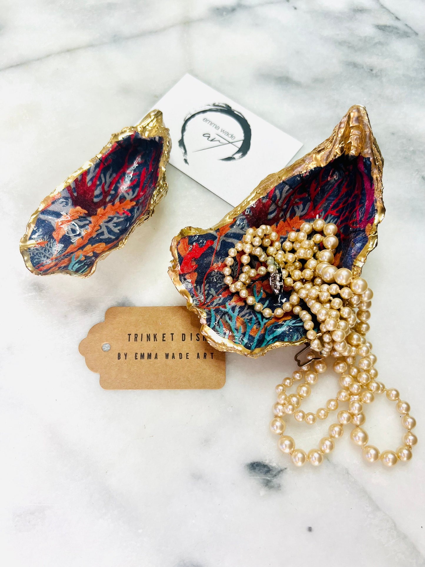 Sea Coral Oyster Shell Trinket Dish | Gold Leaf Jewellery Holder | Coastal Ring Dish | Ocean Inspired Decor