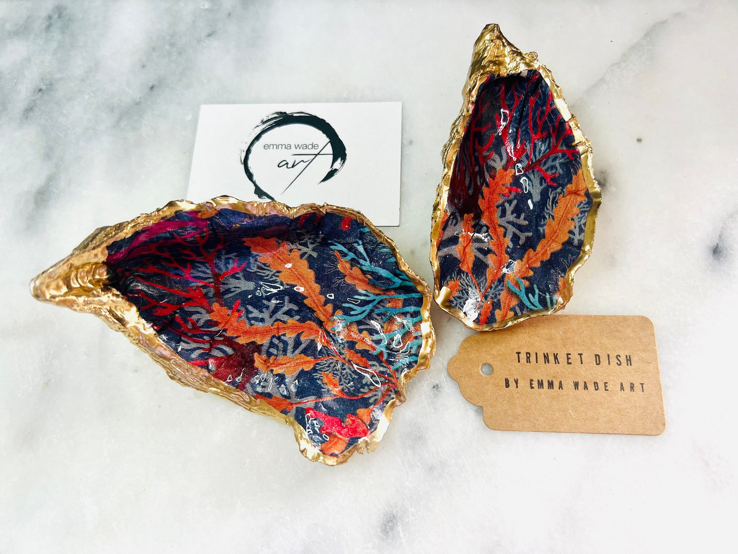 Sea Coral Oyster Shell Trinket Dish | Gold Leaf Jewellery Holder | Coastal Ring Dish | Ocean Inspired Decor