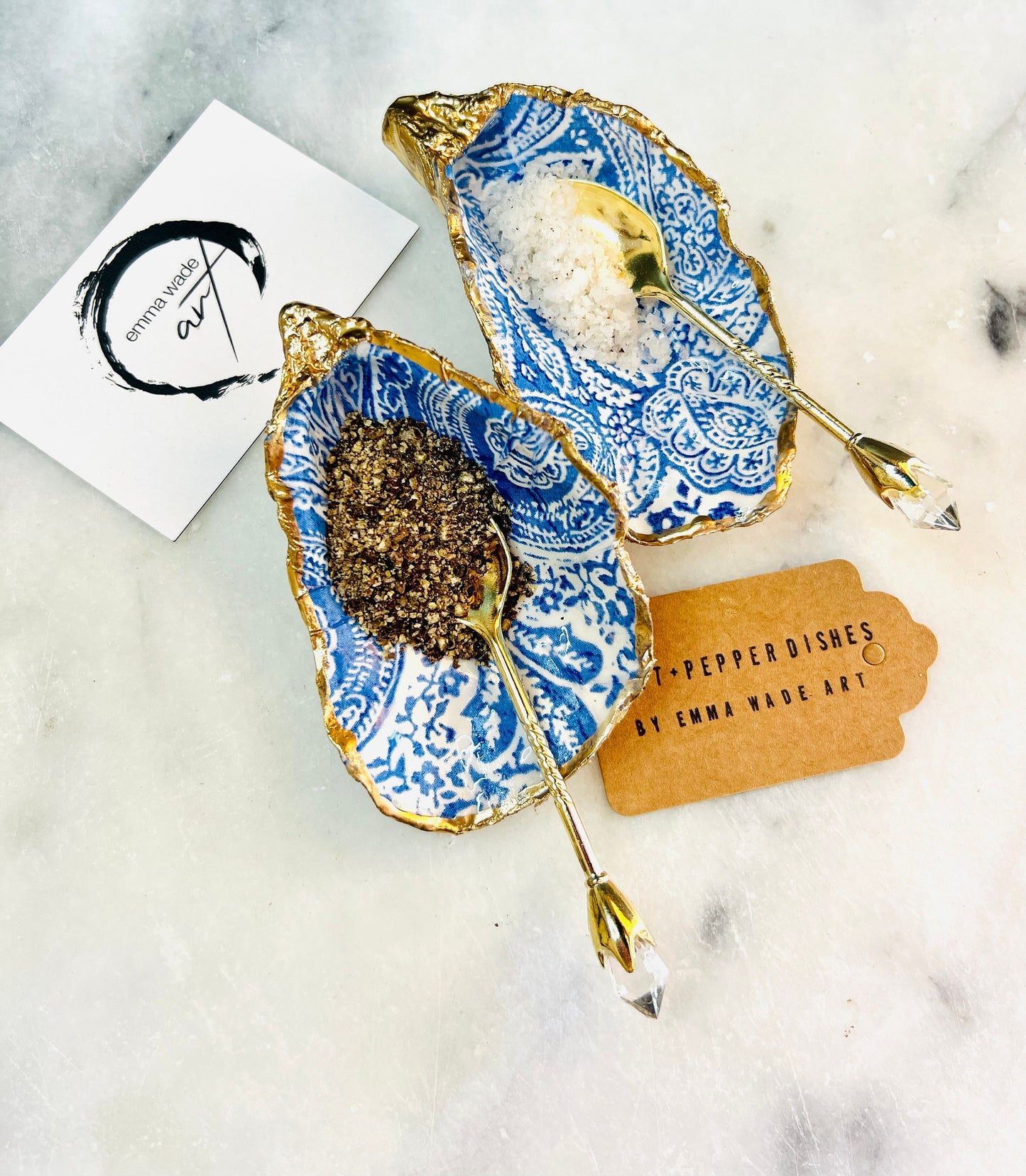 Pair of Blue Paisley Gold Gilded Oyster salt Dishes, Blue Seashell salt dish, shell salt, oyster salt tray, salt and pepper shell, salt and pepper shell box, oyster shell salt and pepper, sea shell salt, Paisley oyster shell salt, seashell salt holder, oyster shell sugar dish, oyster salt, cow salt pot, oyster salt dish, oyster pinch bowl, salt crystal bowl, shell salt dish, oyster salt cellar, oyster salt and pepper holders, salt and pepper dish set, Host Gift, Dining Decor, Pearl Salt gift