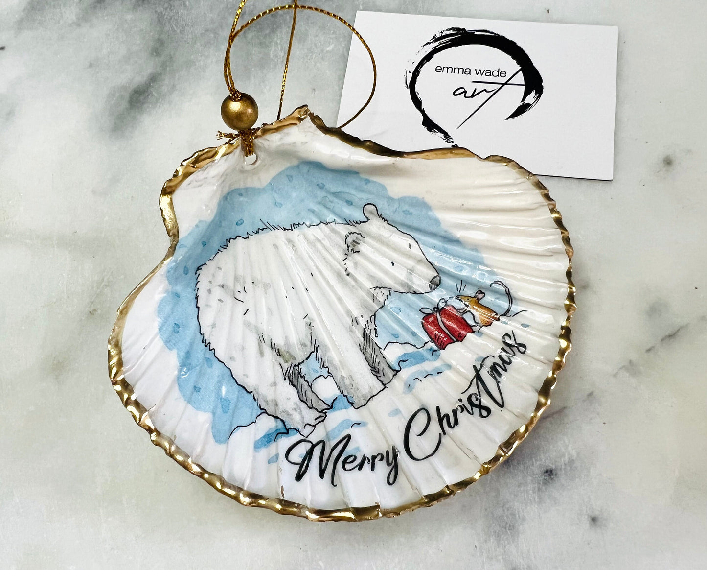Christmas Bear Ornament: Dorset Shell Trinket Dish, Hanging Decoration