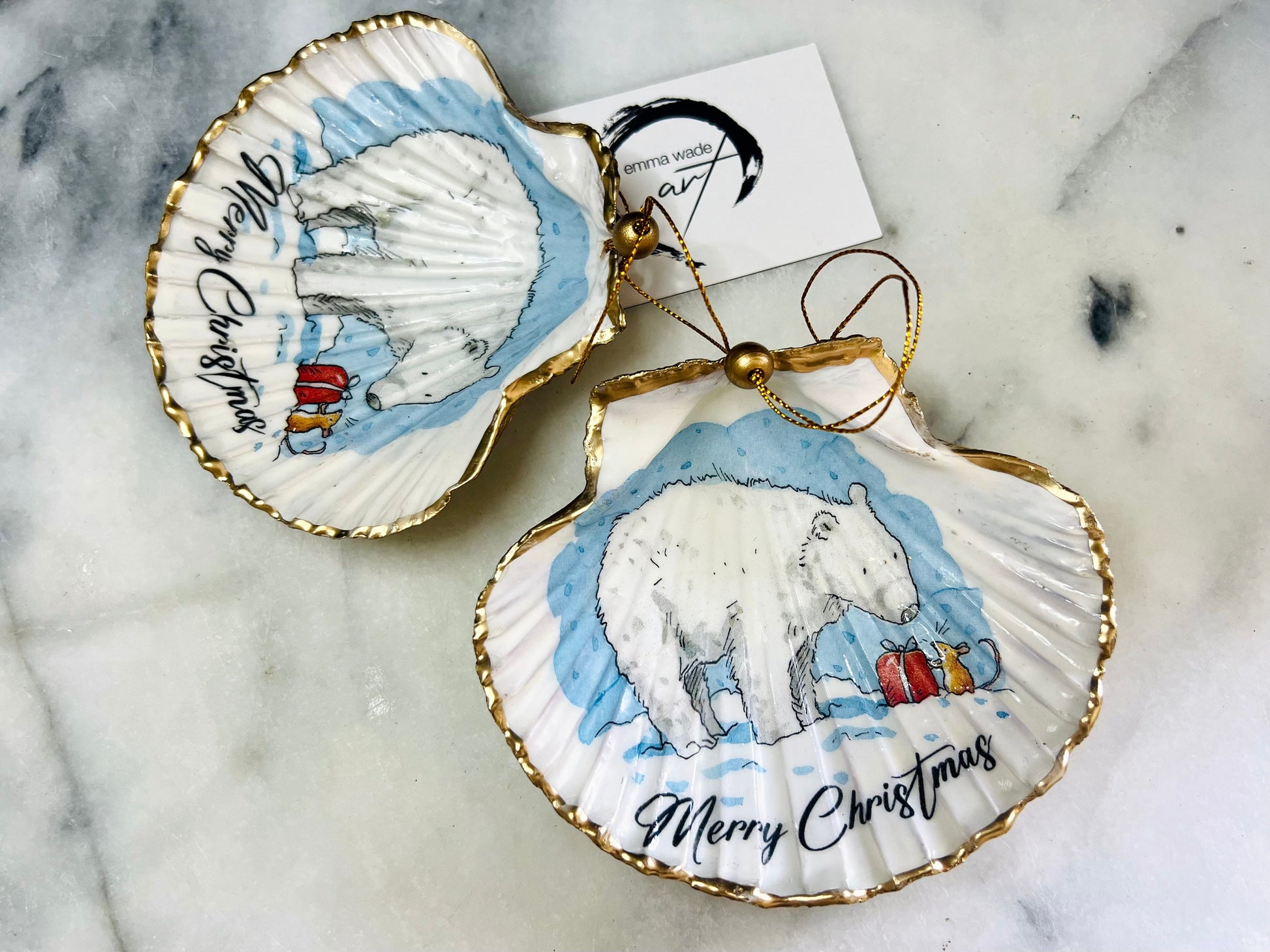 Christmas Bear Ornament: Dorset Shell Trinket Dish, Hanging Decoration