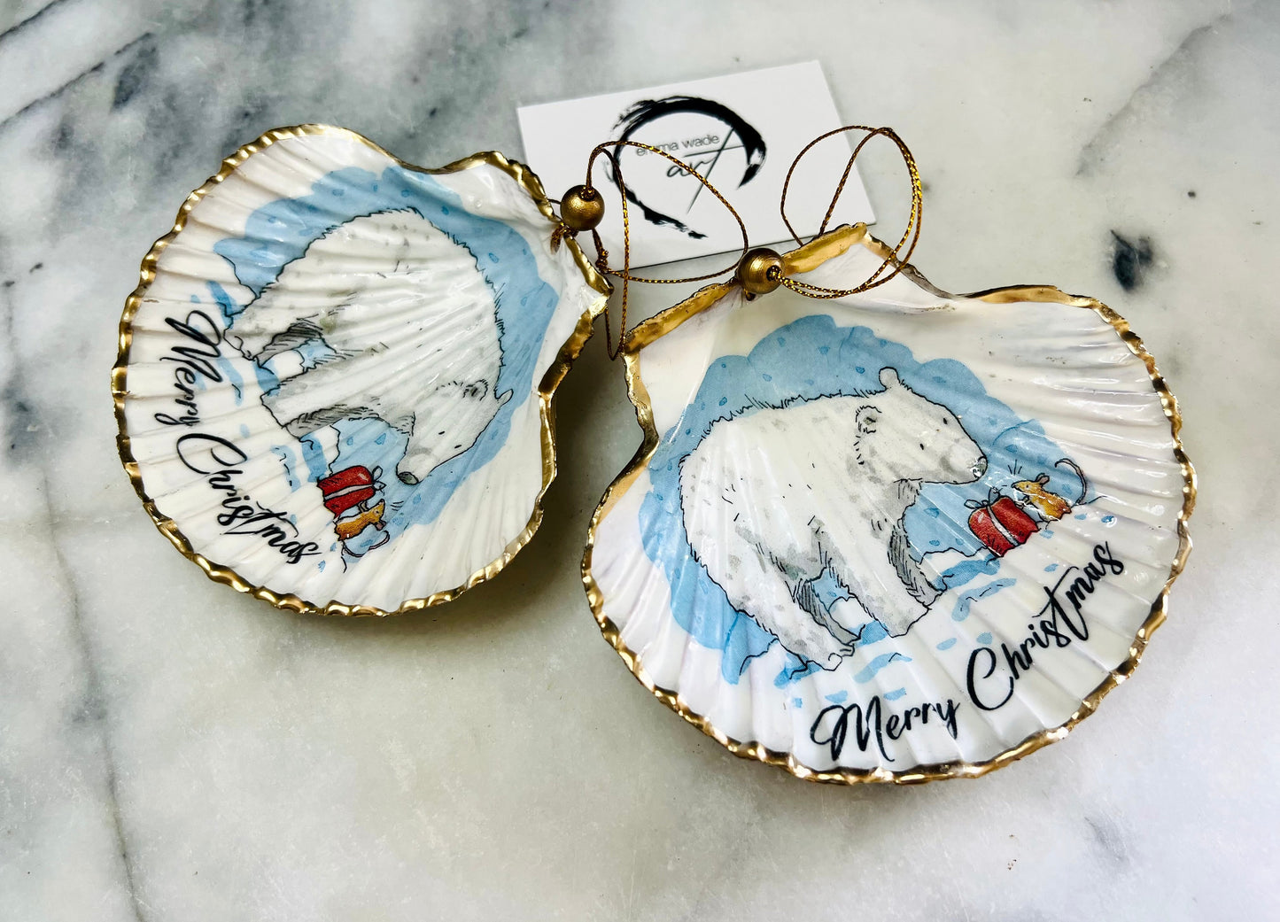 Christmas Bear Ornament: Dorset Shell Trinket Dish, Hanging Decoration