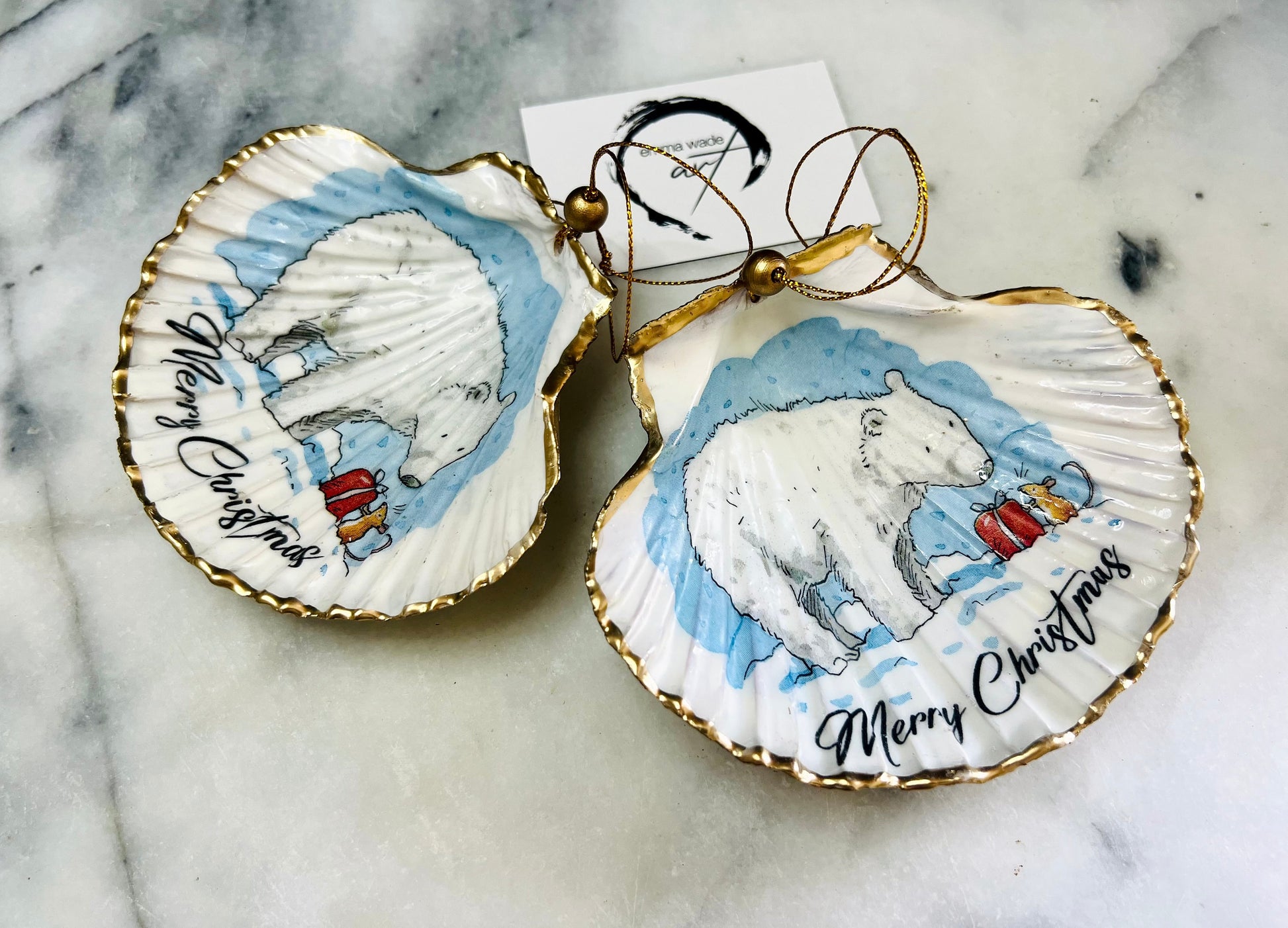 Christmas Bear Ornament: Dorset Shell Trinket Dish, Hanging Decoration