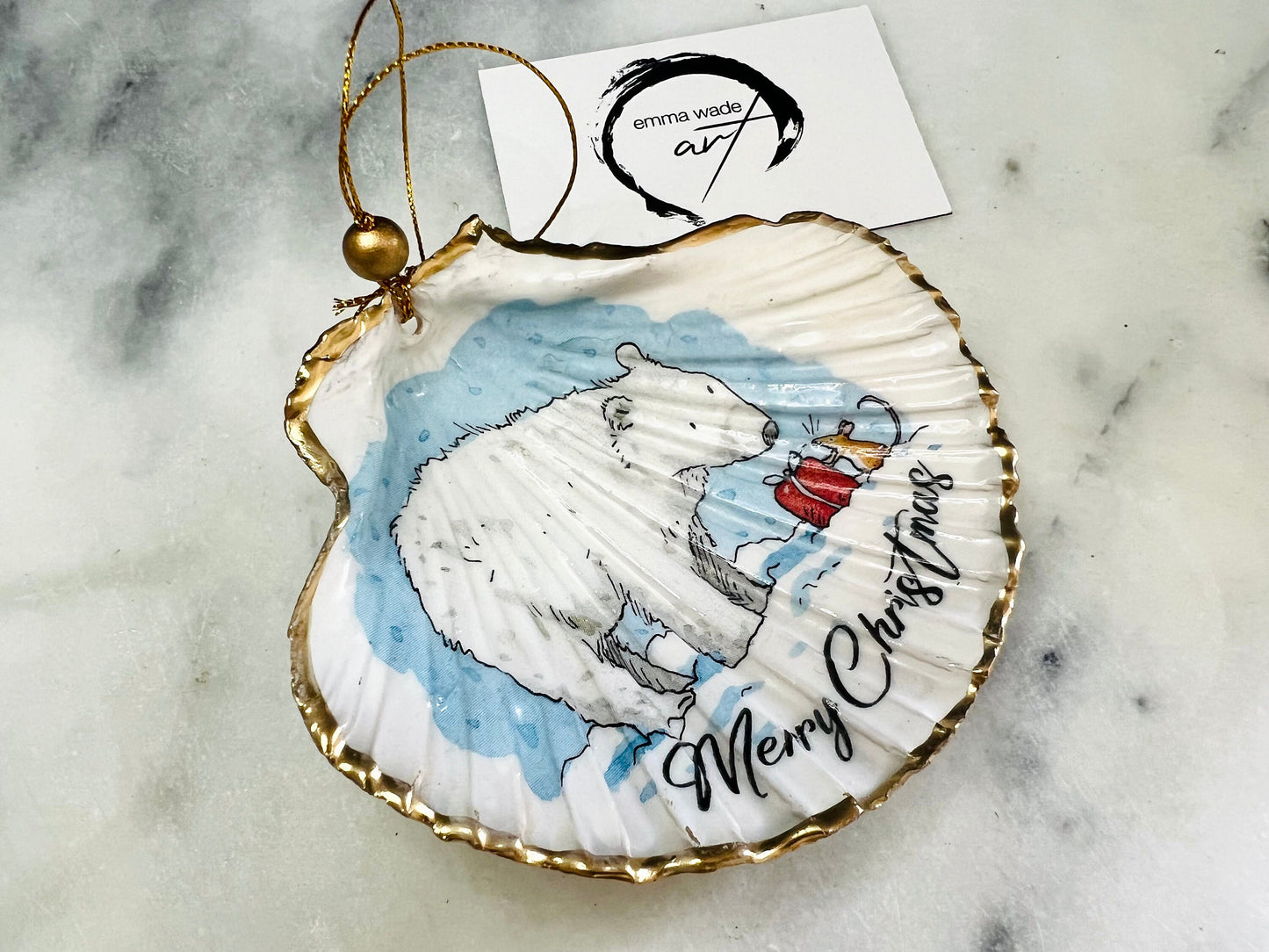 Christmas Bear Ornament: Dorset Shell Trinket Dish, Hanging Decoration