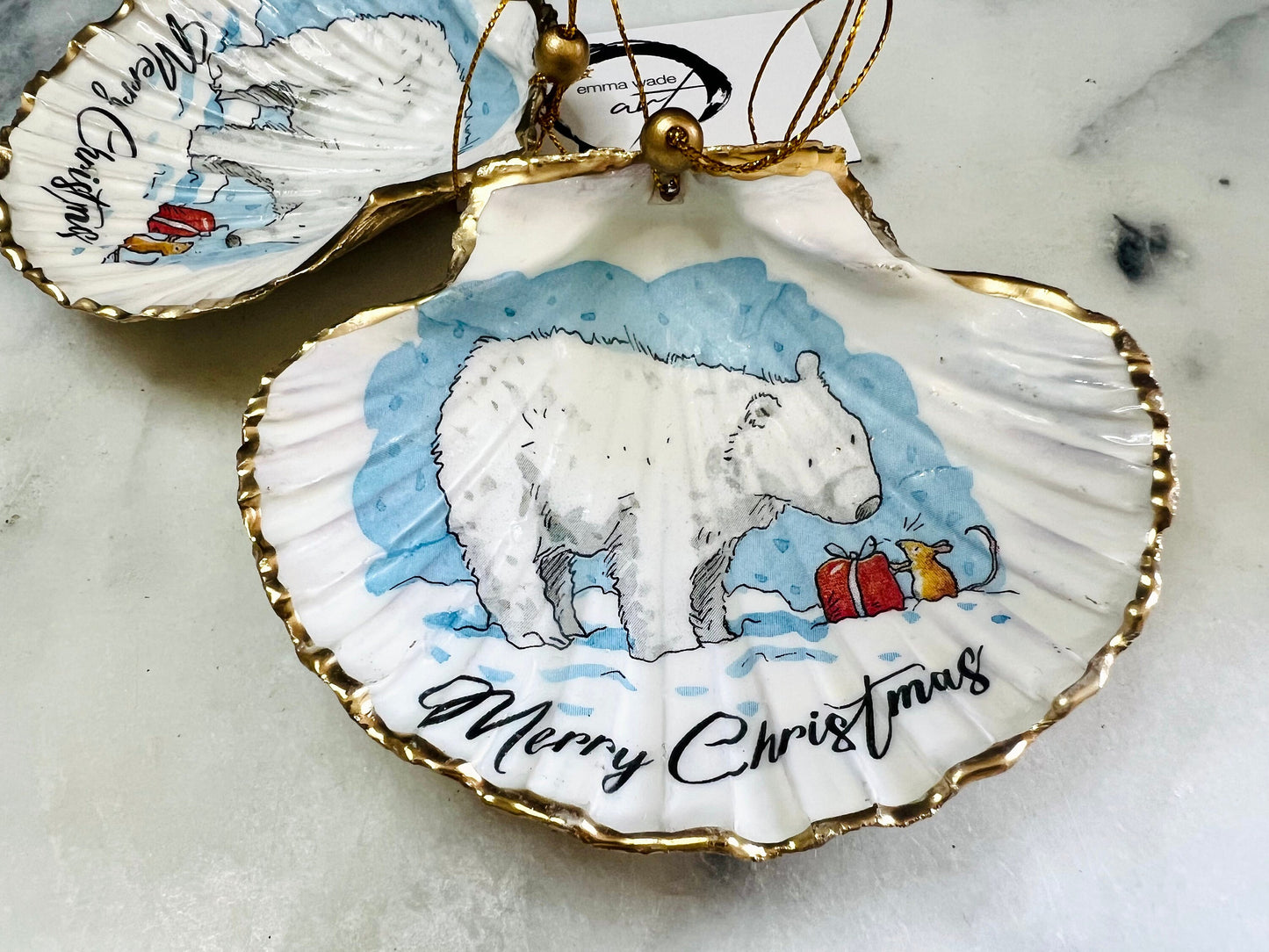 Christmas Bear Ornament: Dorset Shell Trinket Dish, Hanging Decoration