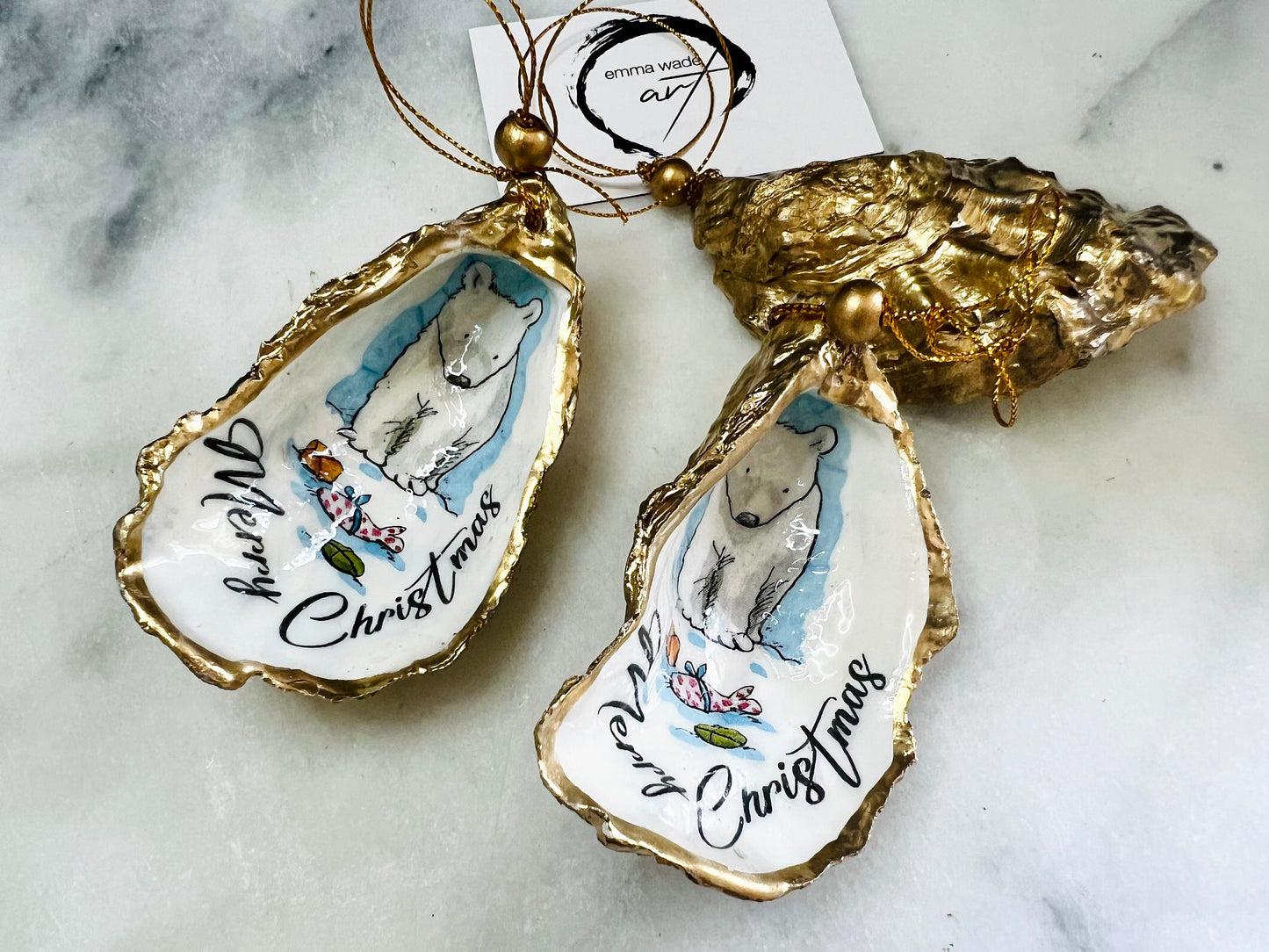 Dorset Oyster Shell Christmas Ornament: Handcrafted Bear Tree Bauble, Gilded with Gold Leaf