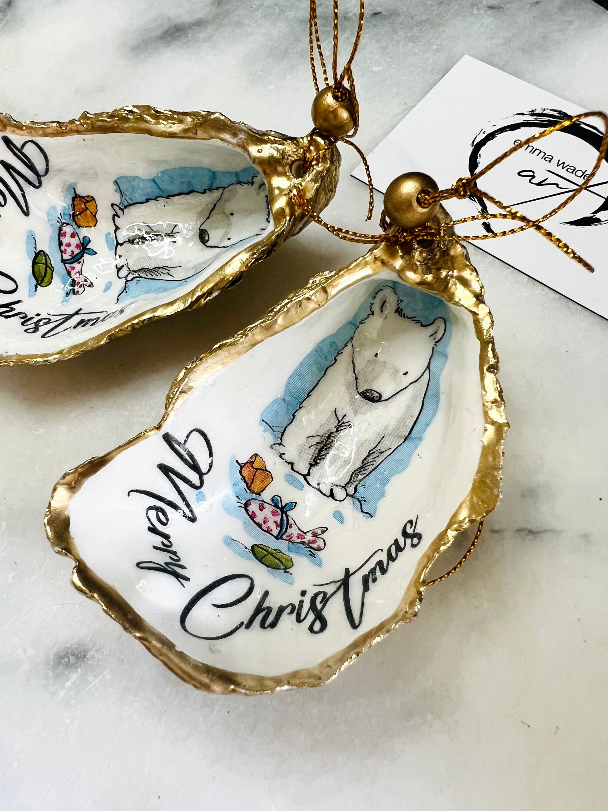 Dorset Oyster Shell Christmas Ornament: Handcrafted Bear Tree Bauble, Gilded with Gold Leaf