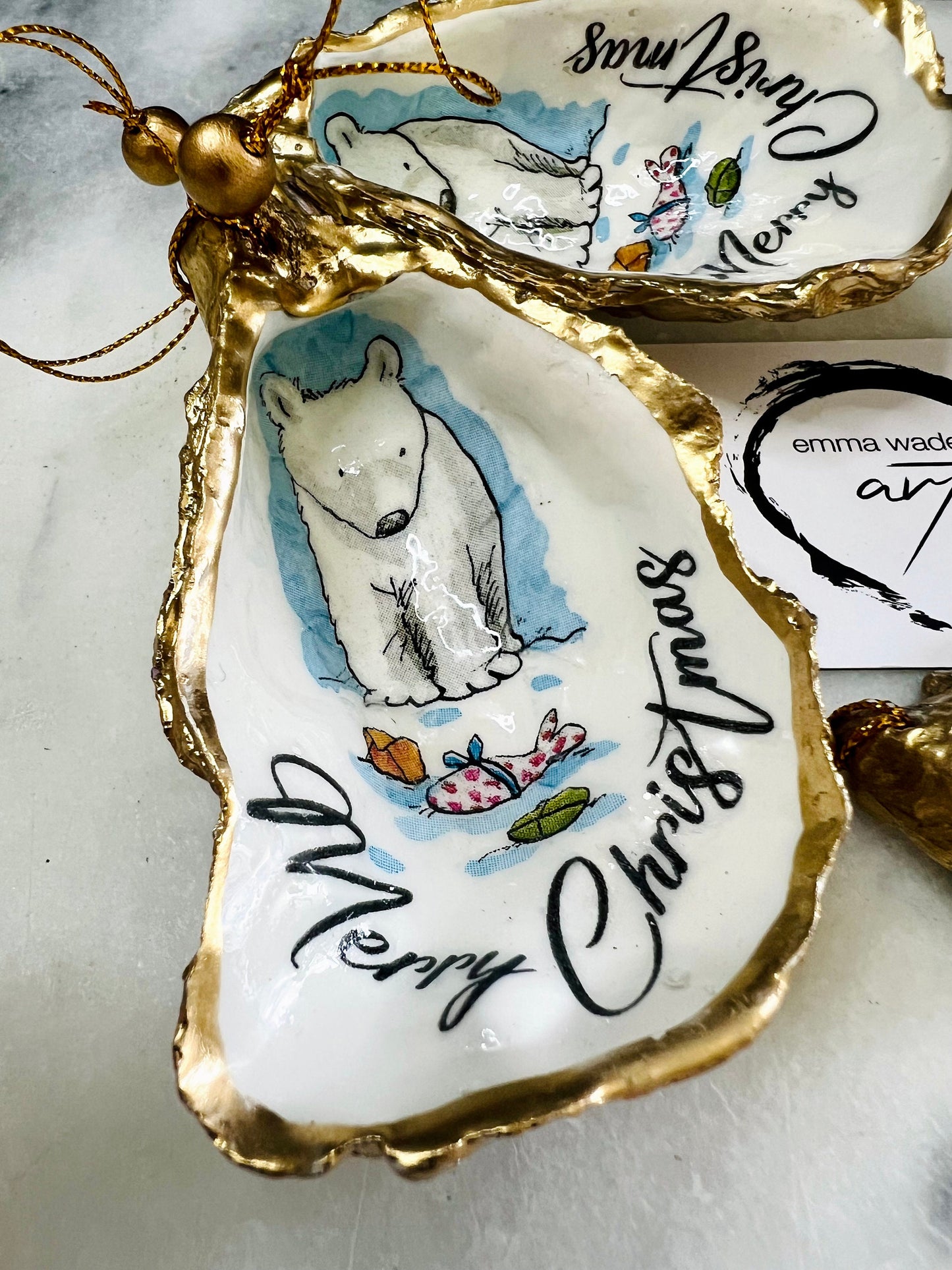 Dorset Oyster Shell Christmas Ornament: Handcrafted Bear Tree Bauble, Gilded with Gold Leaf
