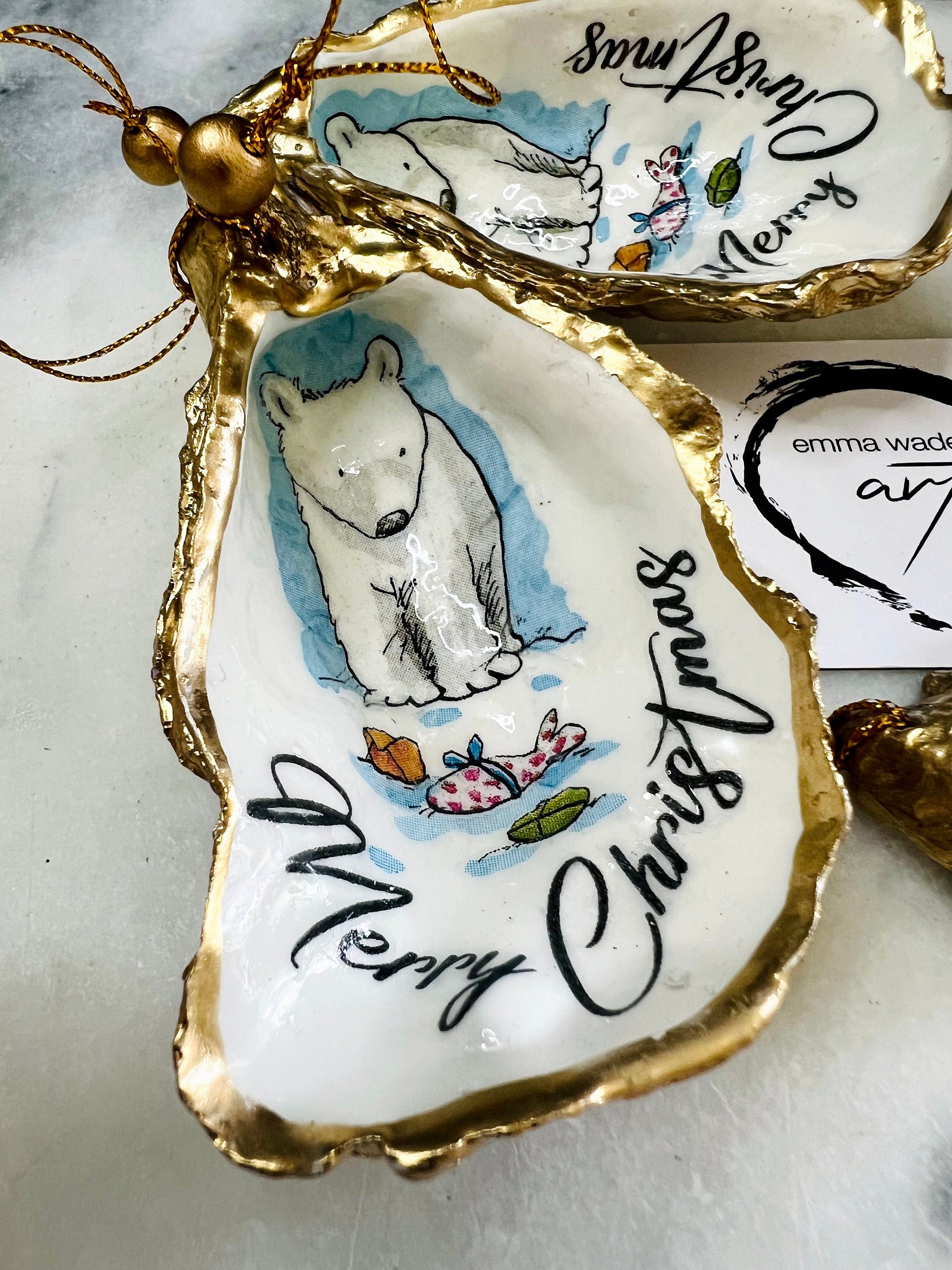 Dorset Oyster Shell Christmas Ornament: Handcrafted Bear Tree Bauble, Gilded with Gold Leaf