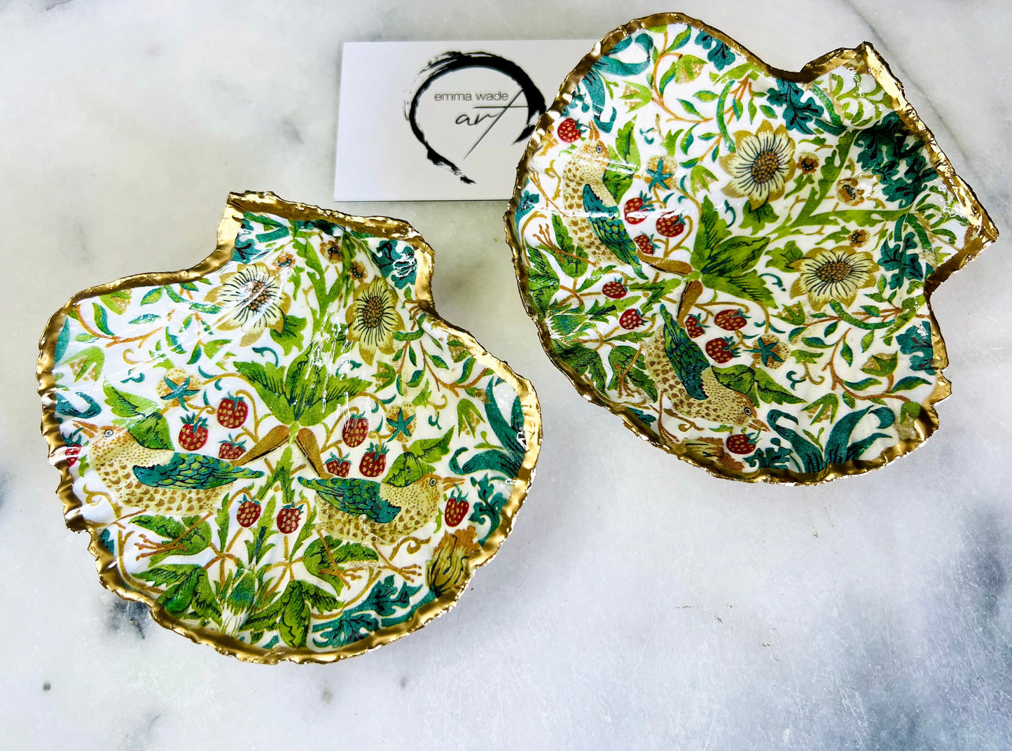 Gifts for her, Gift for him, coastal gift ideas, decoupaged oyster shell, Ring holder, Shell Jewellery box, Trinket and jewellery dish, Anniversary gift , Wedding gift, anniversary gift, Coastal decor, William Morris gift, William Morris ornament