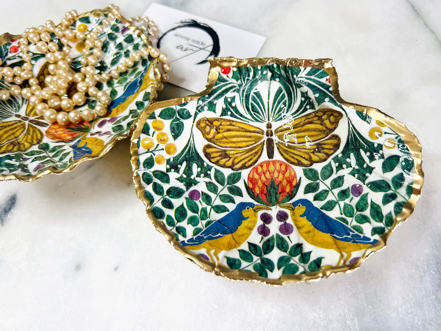 Gifts for her, Gift for him, wedding gift, decoupaged scallop shell, Ring holder, Shell Jewellery box, birds gift, Anniversary gift, Wedding gift ideas, anniversary gift, coastal gift, EmmaWadeART, coastal decor, nature lover gift, Butterfly gift