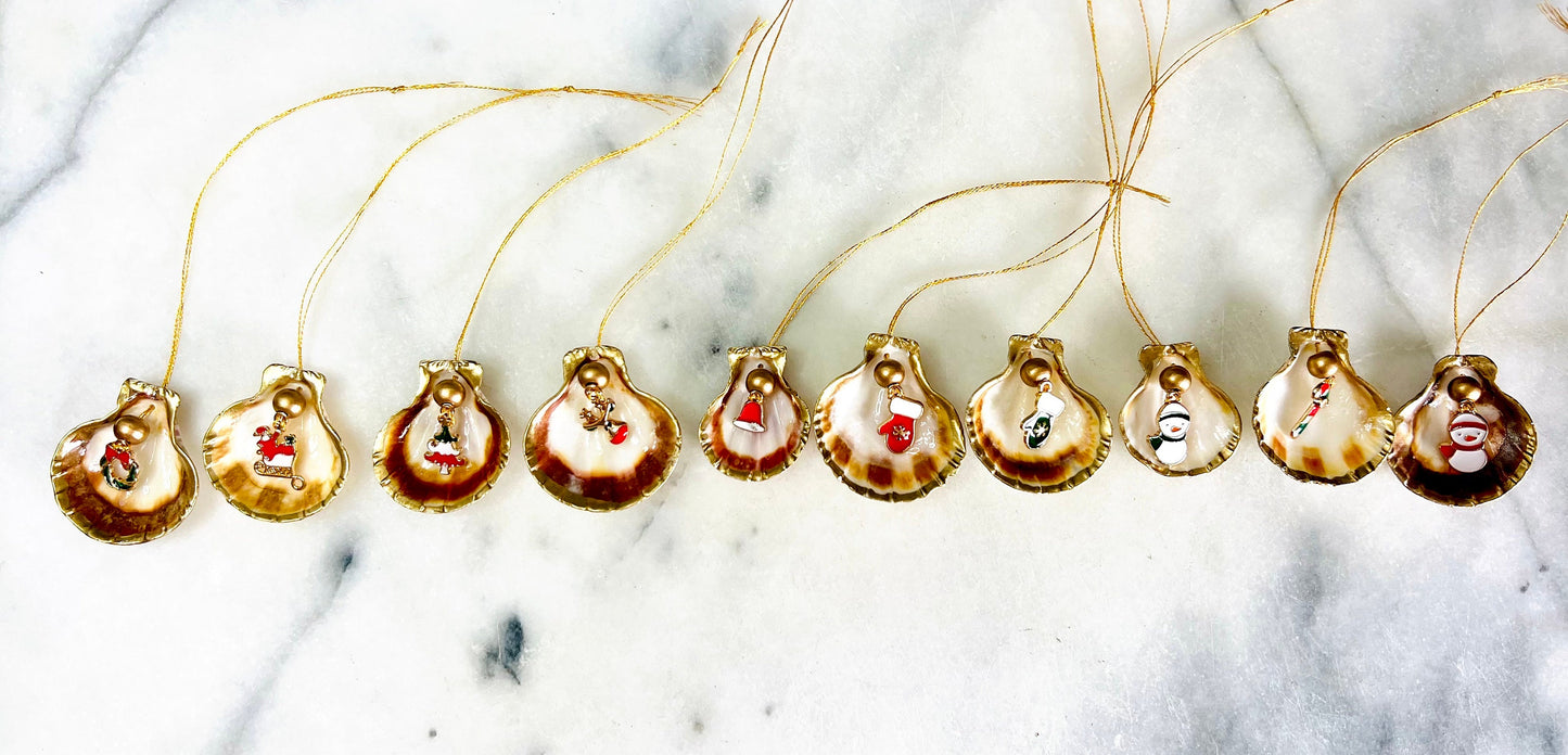 Scallop Shell Christmas Ornament | Gilded Gold Leaf Coastal Decoration | Handmade Shell Hanging Charm, Stocking Filler Gift