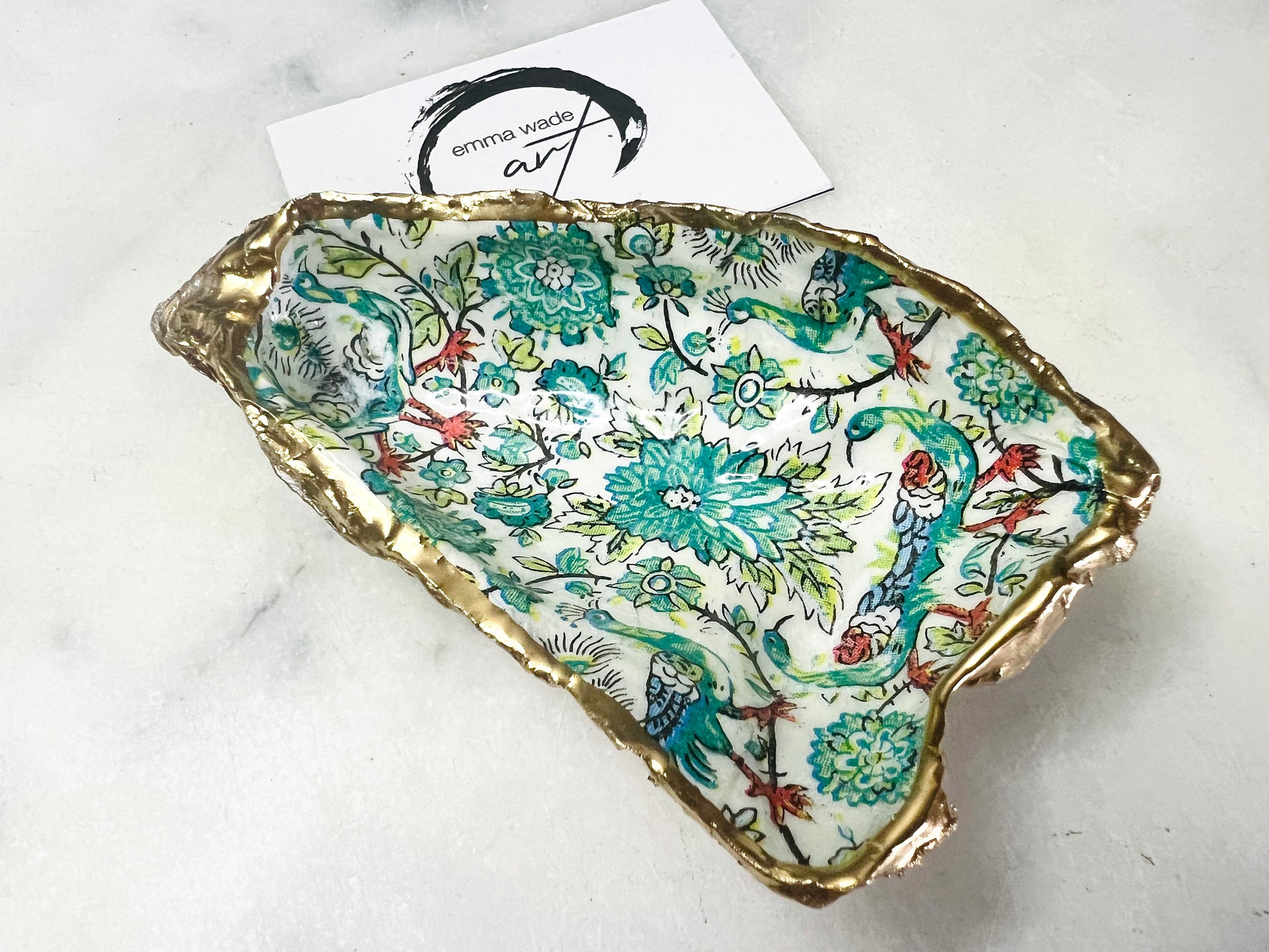 peacock tray, peacock oyster trinket dish, Decoupage oyster, shell trinket dish, jewellery shell dish, gift for her, ring carrier dish, coastal decor, shell Decor, dragonfly jewelry dish, nature lover gift, coastal gift, gift for her, decorated dish, jewelry trinket dish, decoupage oyster shell, coastal decor by EmmaWadeART, ocean jewelry dish, ocean decor, shell trinket tray, oyster trinket tray, handmade trinket dish, gold gilded dish, proposal dish, ring dish display, ring bearer dish