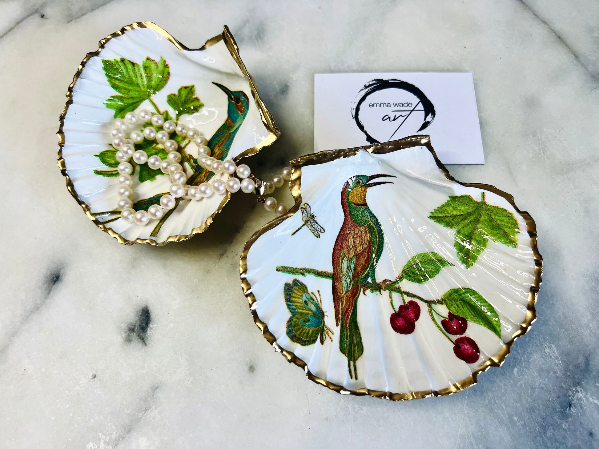 gifts for her, decorated dish, jewellery trinket dish, bird lover gift, handmade dish, shell ornament, trinket box, bird ornaments, coastal gifts, coastal art, home decor, shell decorations, shell decor, decorative accessories, gifts for women