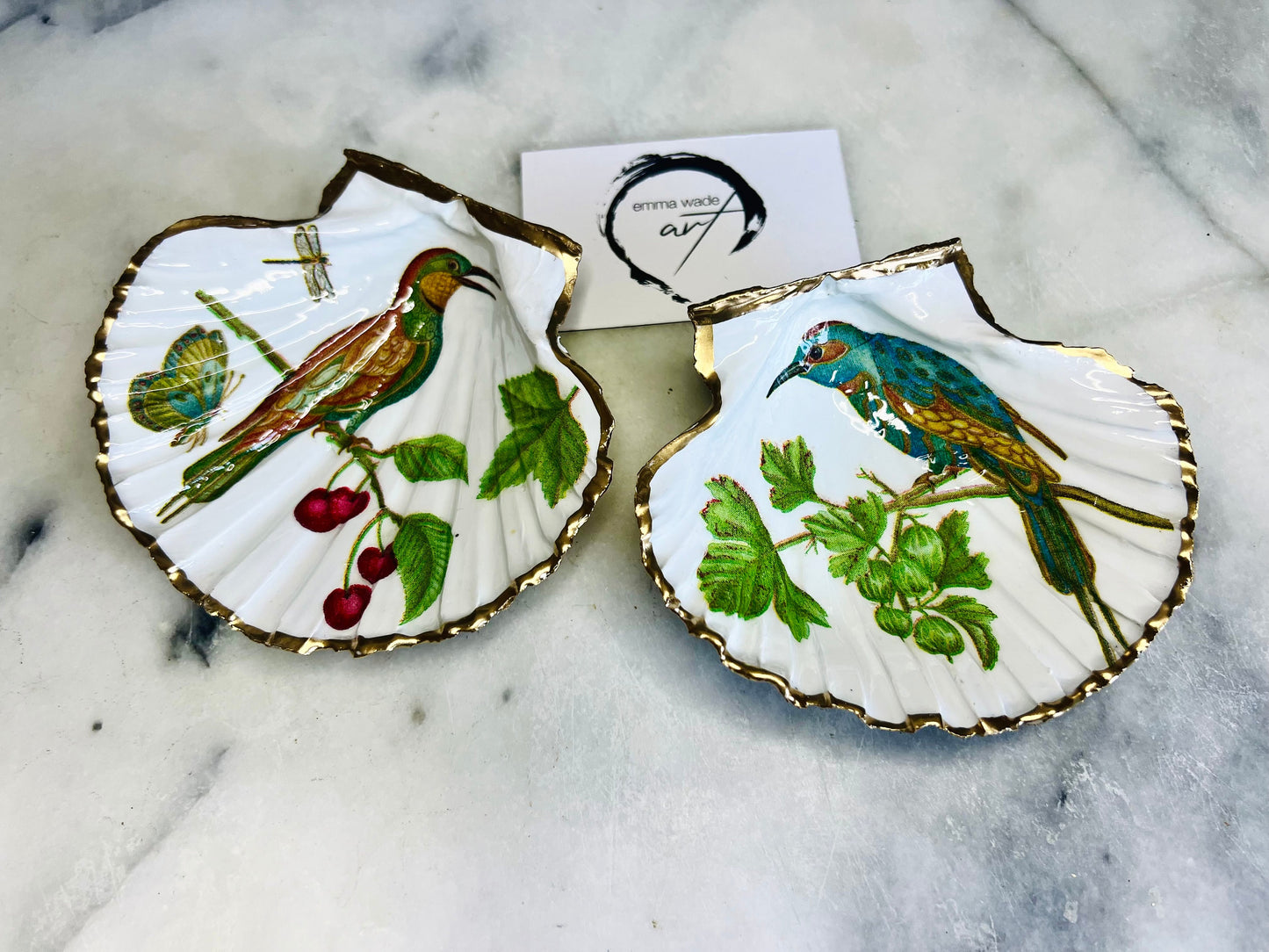 gifts for her, decorated dish, jewellery trinket dish, bird lover gift, handmade dish, shell ornament, trinket box, bird ornaments, coastal gifts, coastal art, home decor, shell decorations, shell decor, decorative accessories, gifts for women